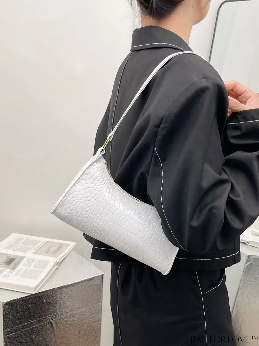 BagForLove - Croc Embossed Baguette Bag: Sleek and Minimalistic Design