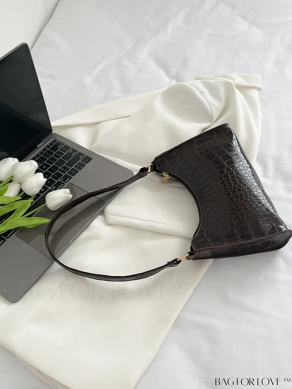 BagForLove - Croc Embossed Baguette Bag: Sleek and Minimalistic Design