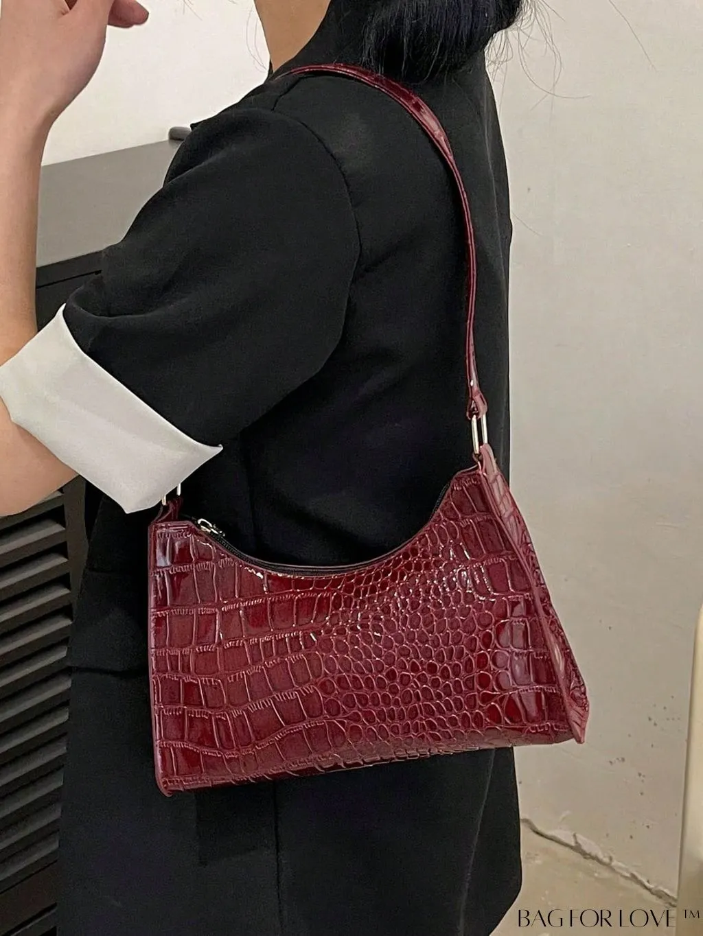 BagForLove - Croc Embossed Baguette Bag: Sleek and Minimalistic Design