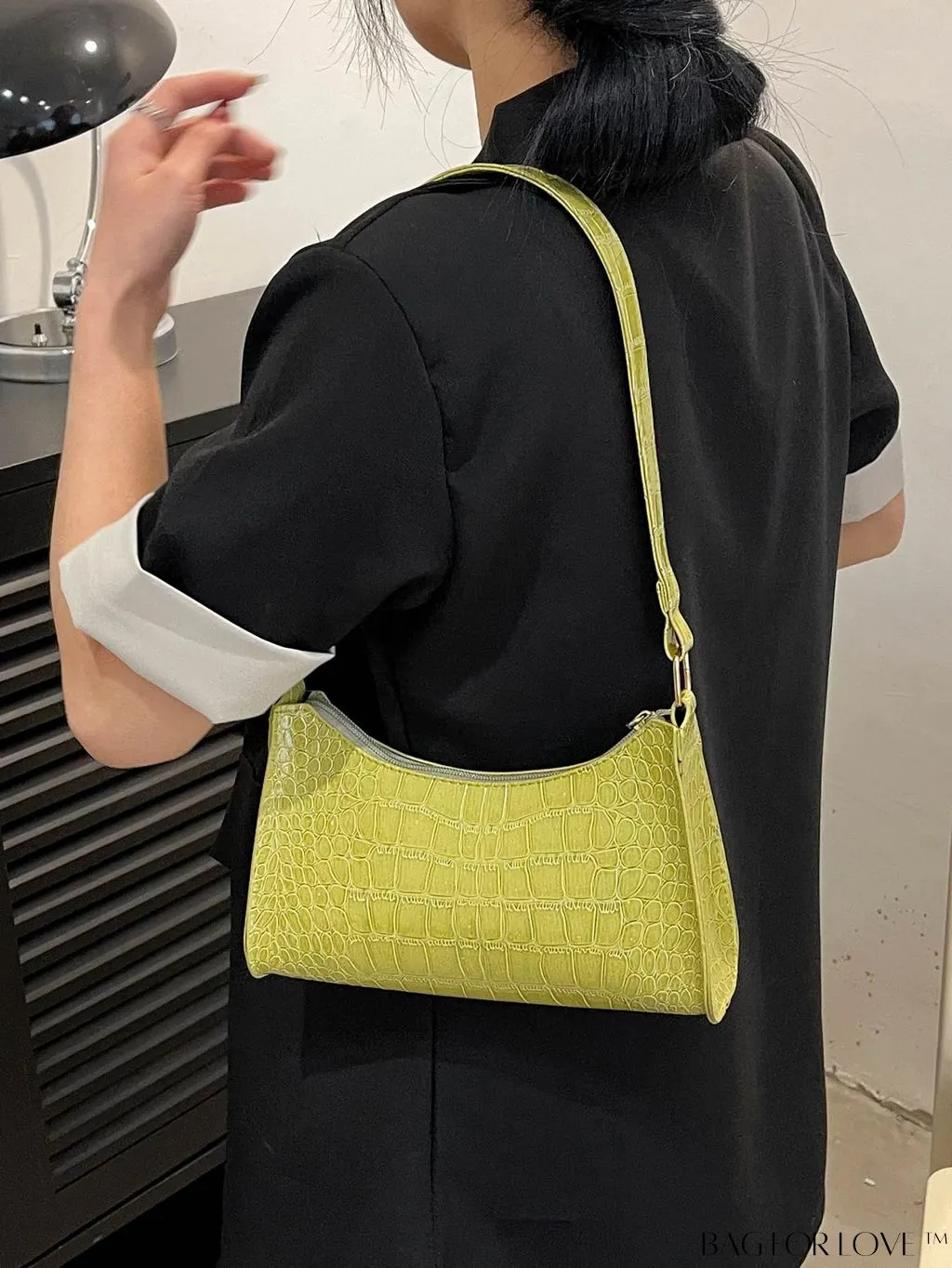 BagForLove - Croc Embossed Baguette Bag: Sleek and Minimalistic Design