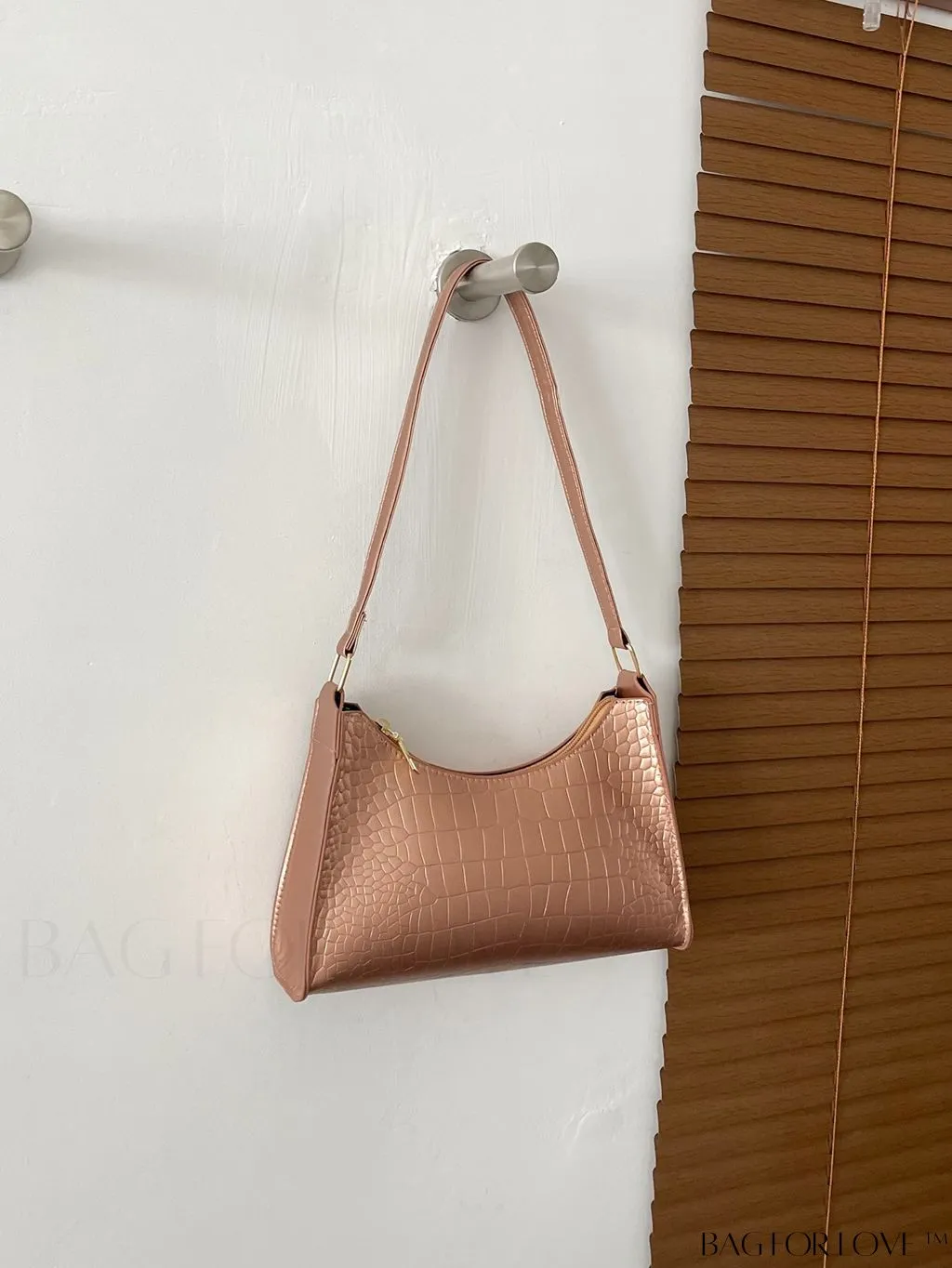 BagForLove - Croc Embossed Baguette Bag: Sleek and Minimalistic Design