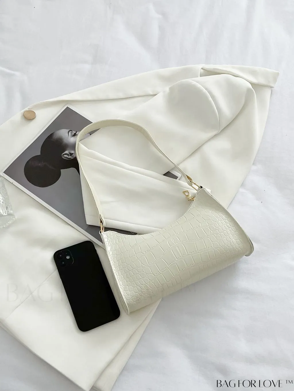 BagForLove - Croc Embossed Baguette Bag: Sleek and Minimalistic Design