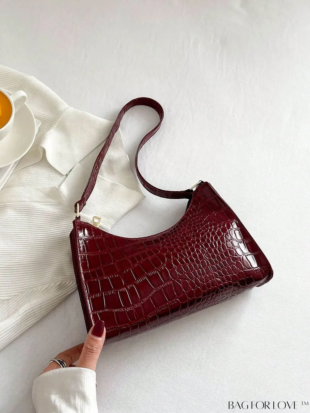 BagForLove - Croc Embossed Baguette Bag: Sleek and Minimalistic Design