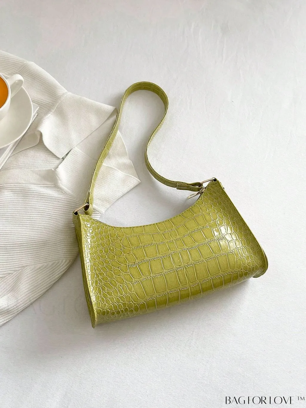 BagForLove - Croc Embossed Baguette Bag: Sleek and Minimalistic Design