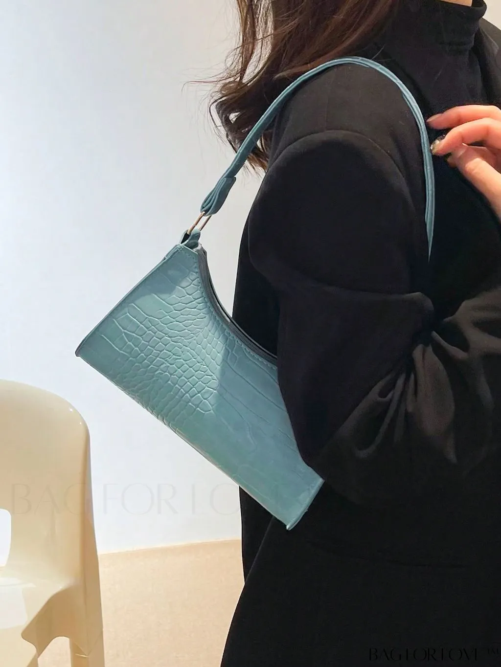 BagForLove - Croc Embossed Baguette Bag: Sleek and Minimalistic Design