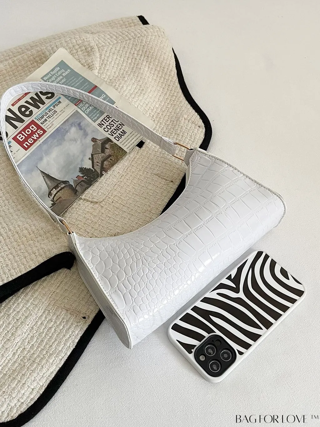 BagForLove - Croc Embossed Baguette Bag: Sleek and Minimalistic Design