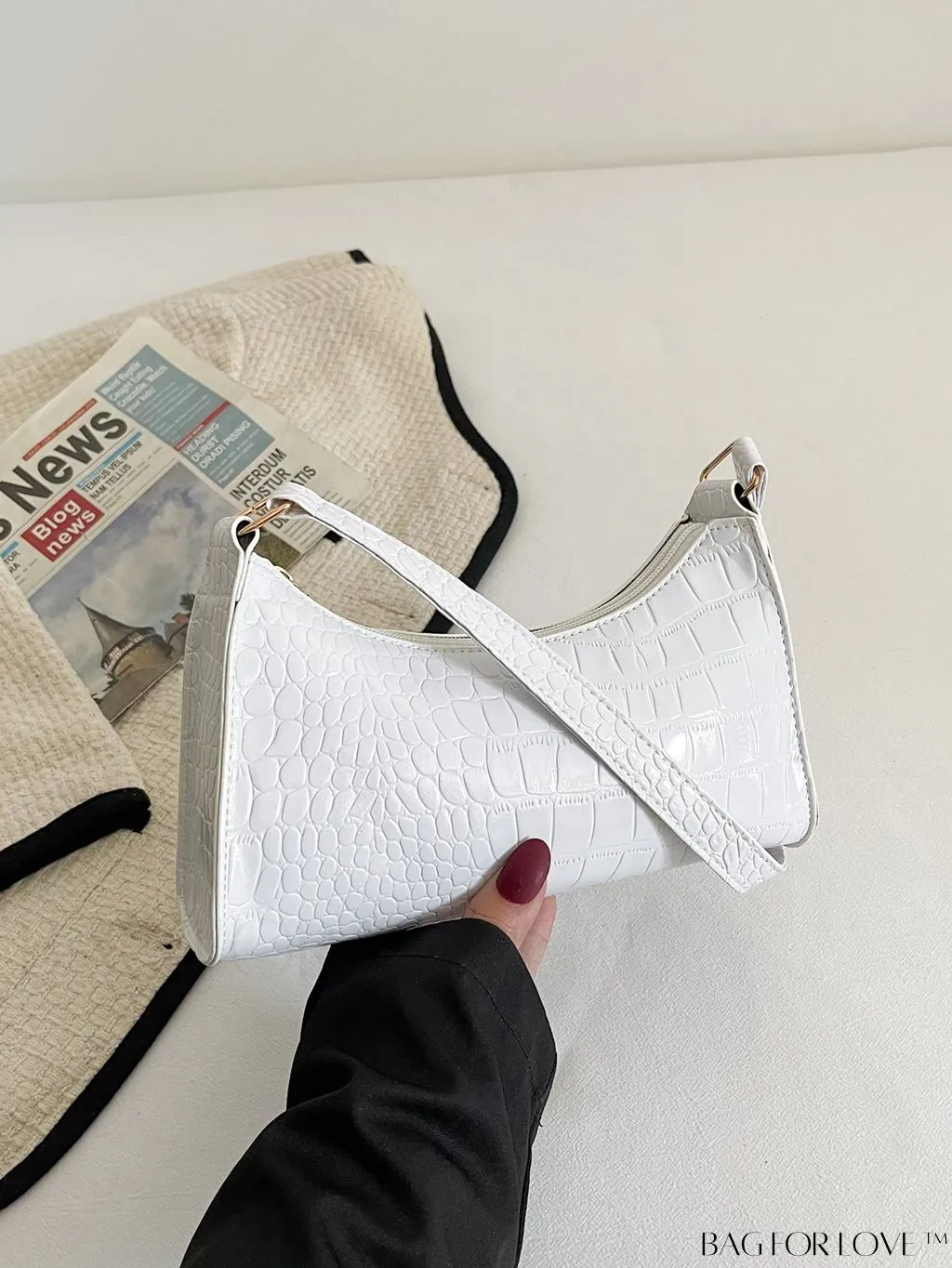 BagForLove - Croc Embossed Baguette Bag: Sleek and Minimalistic Design