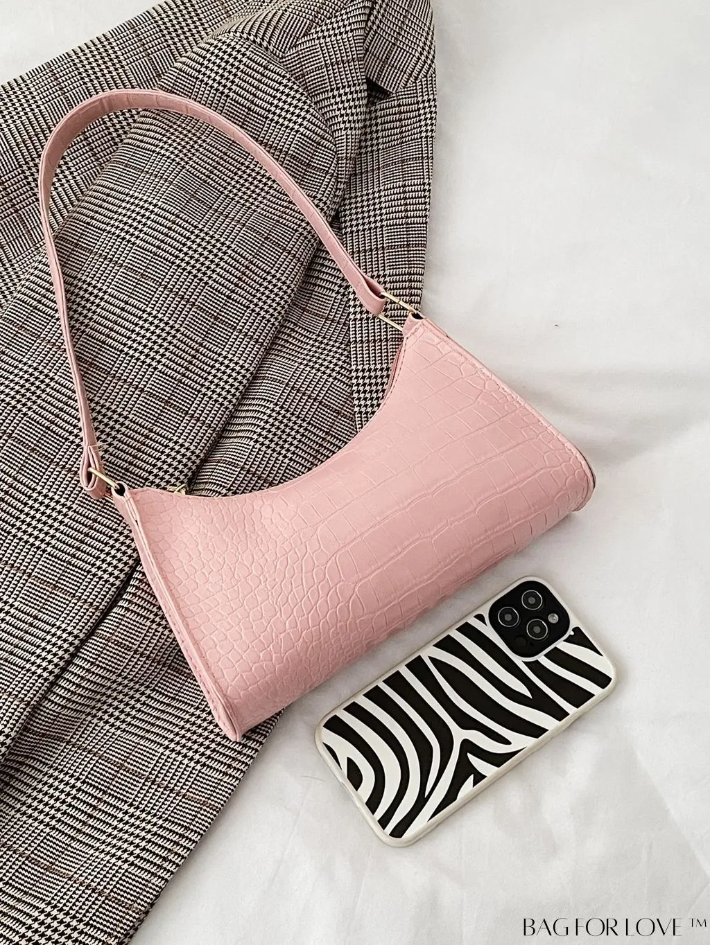 BagForLove - Croc Embossed Baguette Bag: Sleek and Minimalistic Design