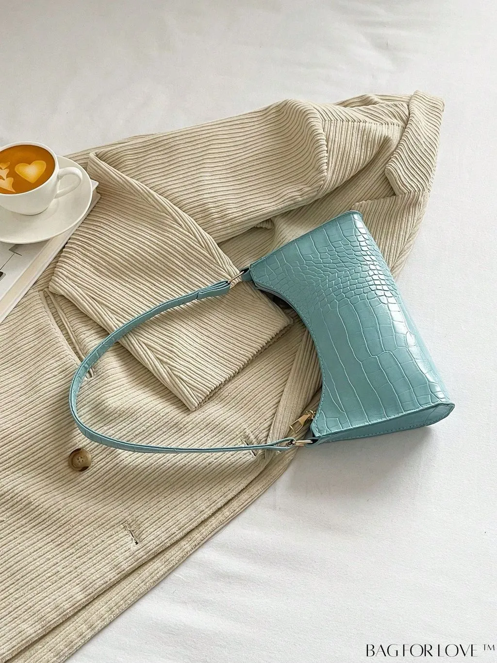 BagForLove - Croc Embossed Baguette Bag: Sleek and Minimalistic Design