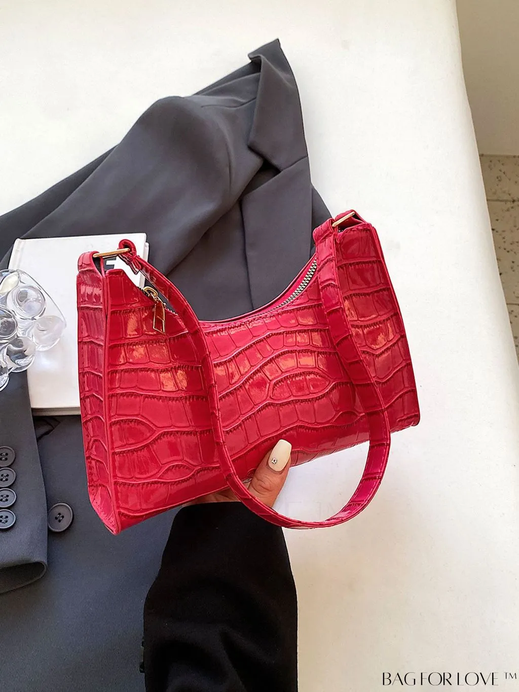 BagForLove - Embossed Crocodile Shoulder Bag