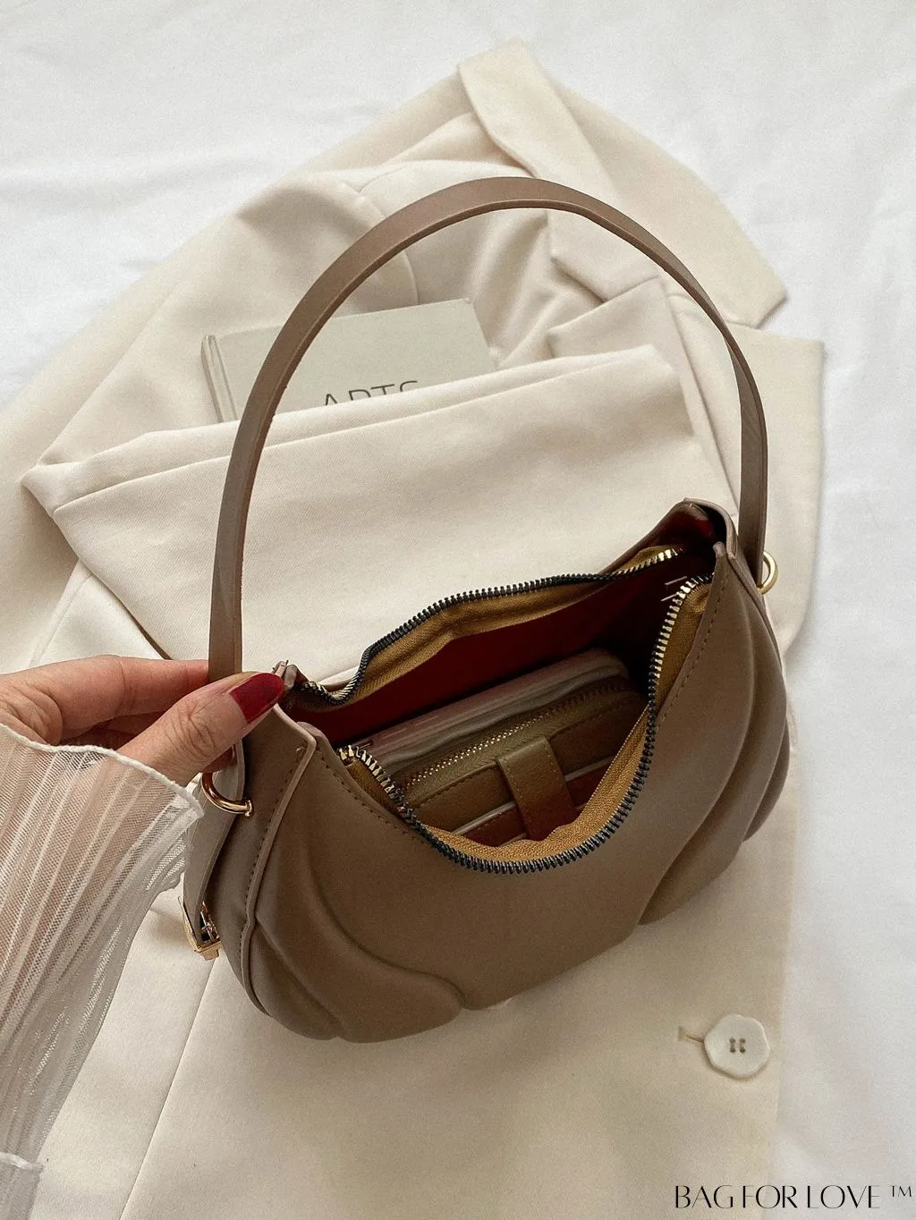BagForLove - Embossed PU Zipper Shoulder Bag - Sleek and Compact