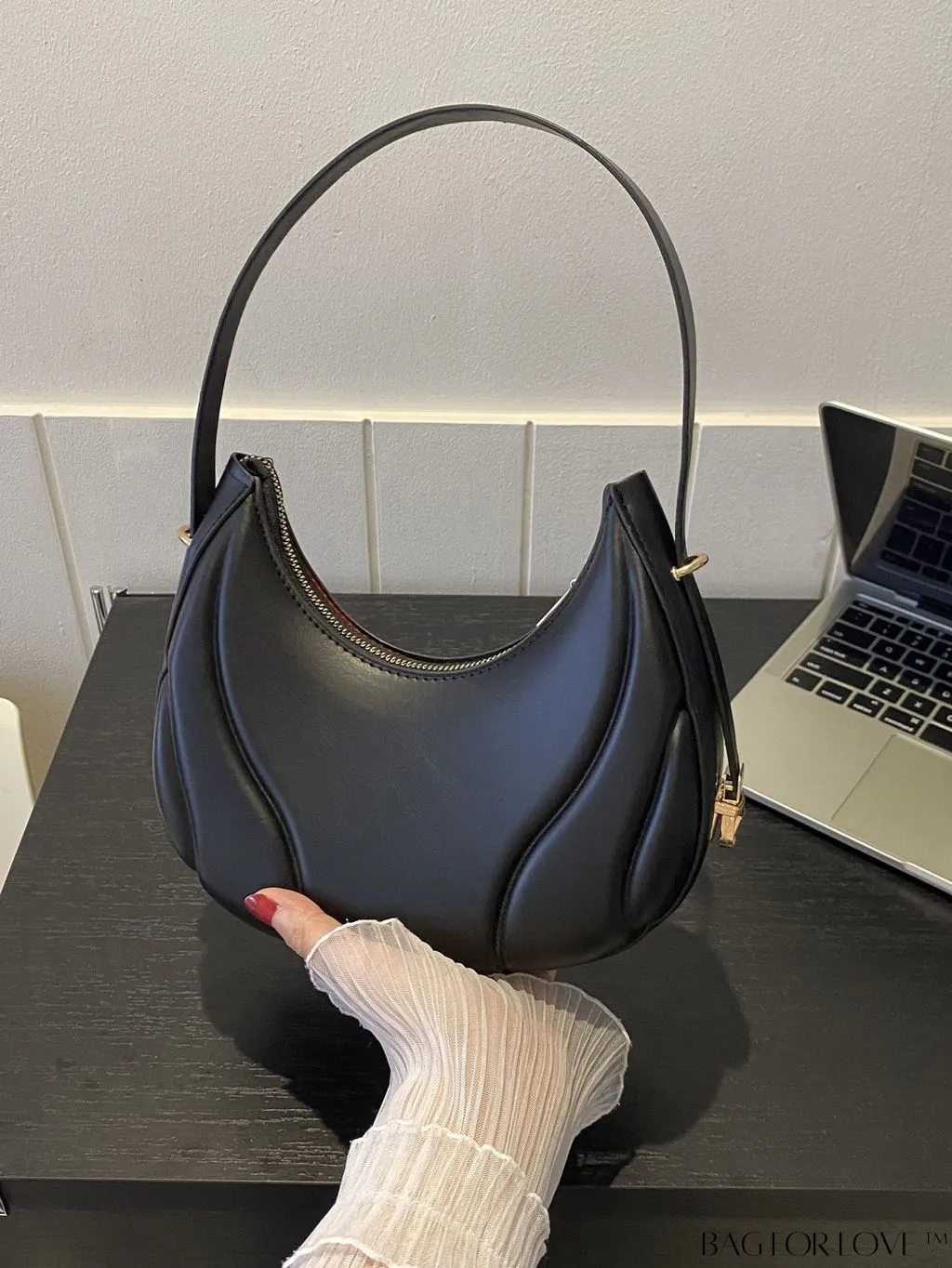 BagForLove - Embossed PU Zipper Shoulder Bag - Sleek and Compact
