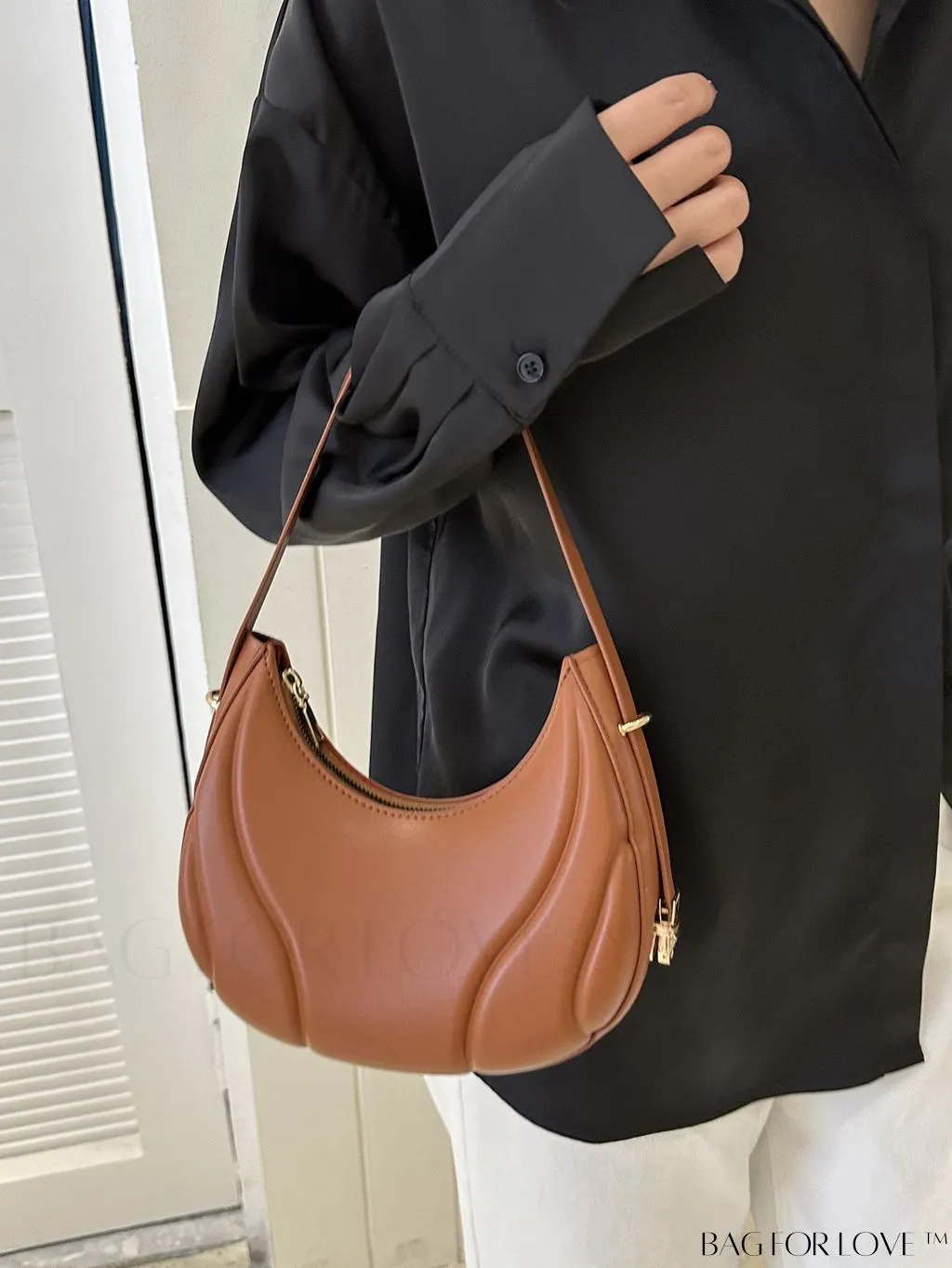 BagForLove - Embossed PU Zipper Shoulder Bag - Sleek and Compact