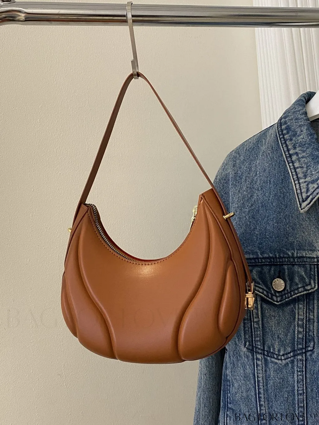 BagForLove - Embossed PU Zipper Shoulder Bag - Sleek and Compact