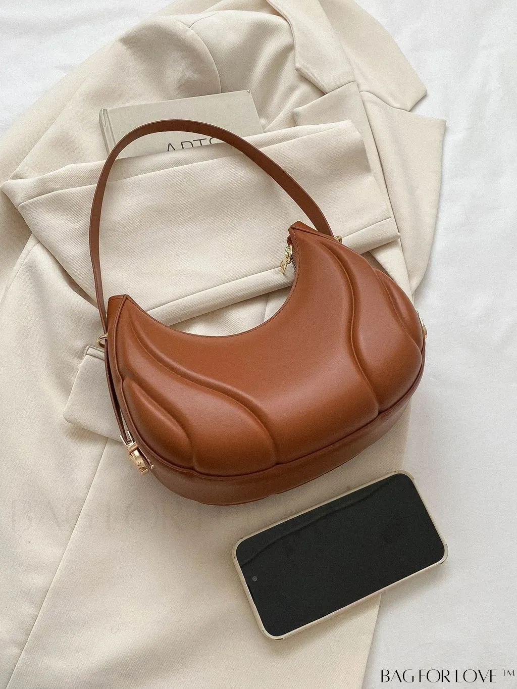 BagForLove - Embossed PU Zipper Shoulder Bag - Sleek and Compact