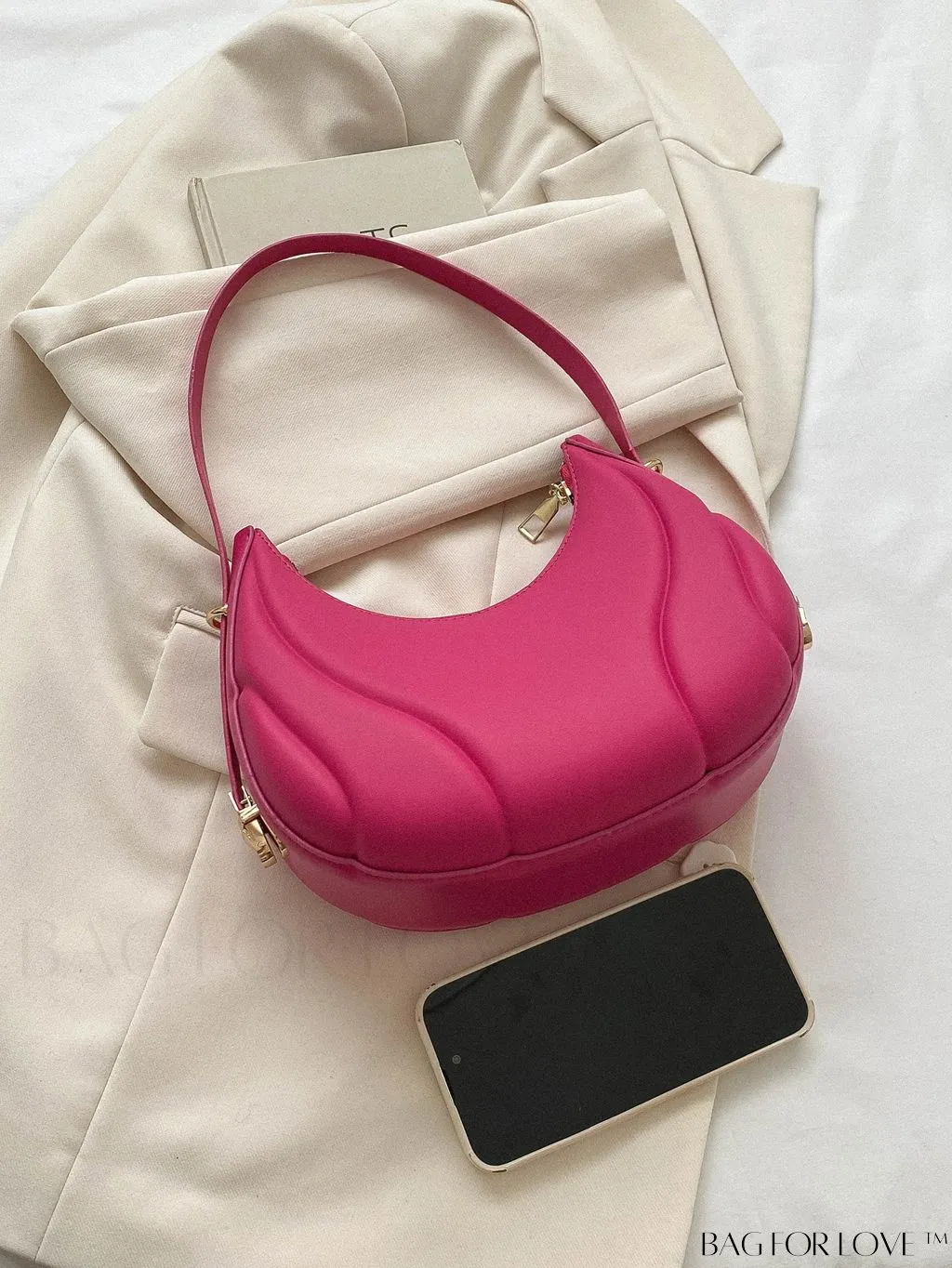 BagForLove - Embossed PU Zipper Shoulder Bag - Sleek and Compact
