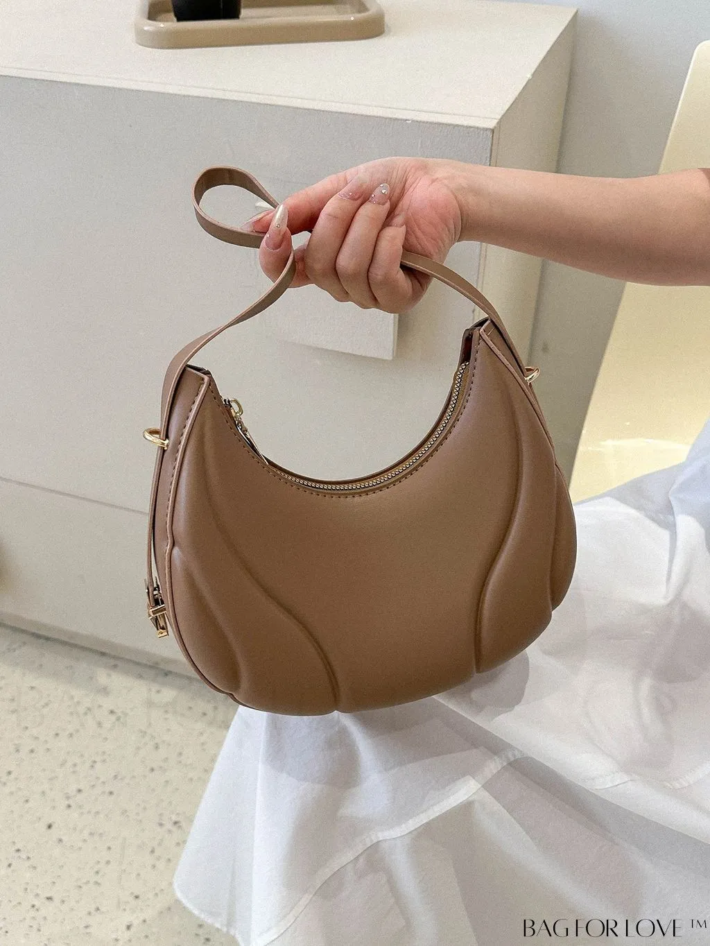 BagForLove - Embossed PU Zipper Shoulder Bag - Sleek and Compact