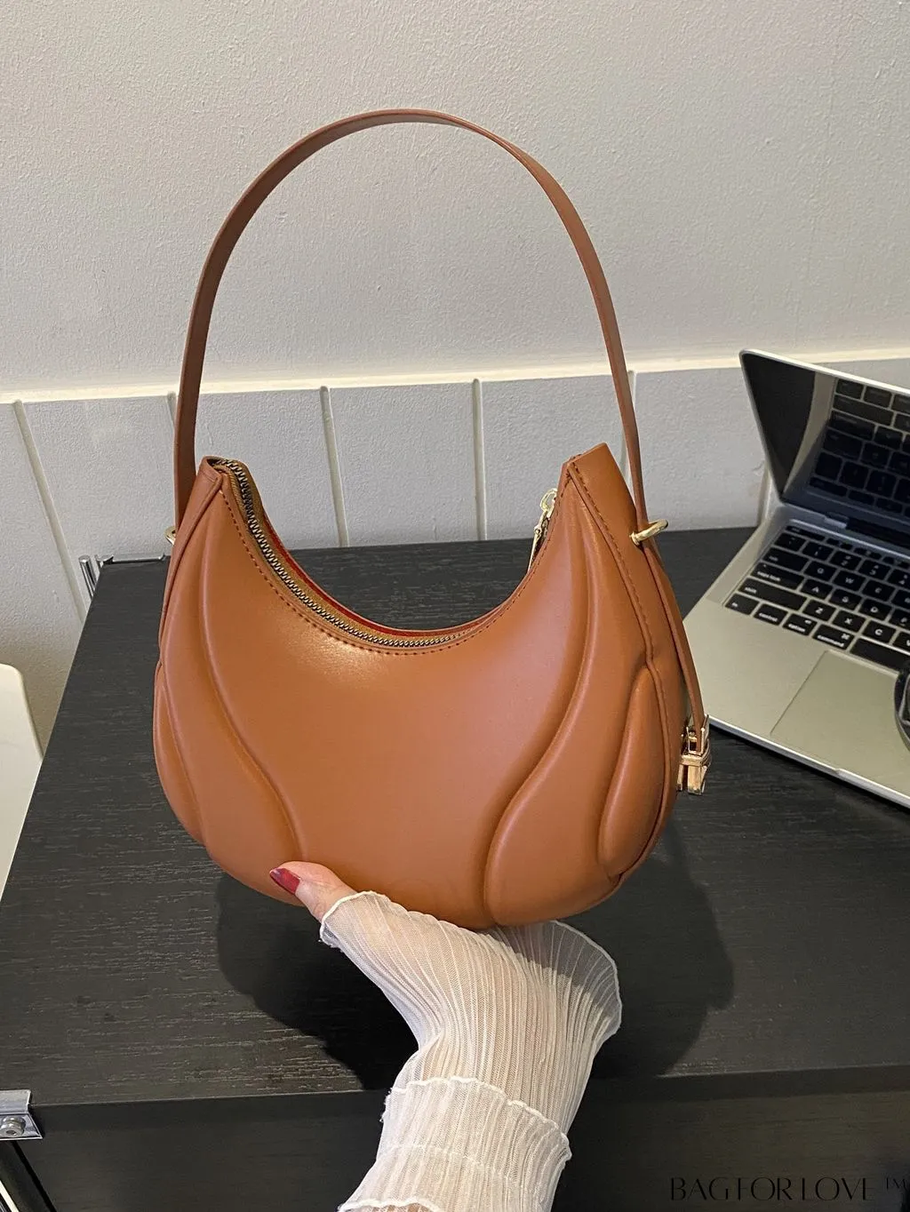 BagForLove - Embossed PU Zipper Shoulder Bag - Sleek and Compact