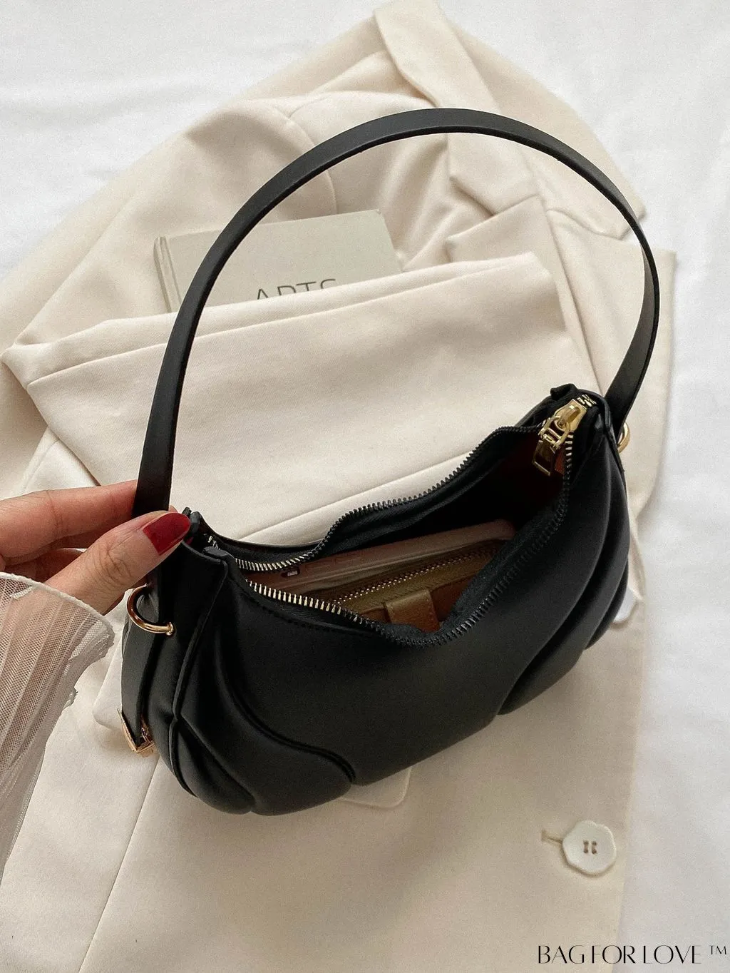 BagForLove - Embossed PU Zipper Shoulder Bag - Sleek and Compact