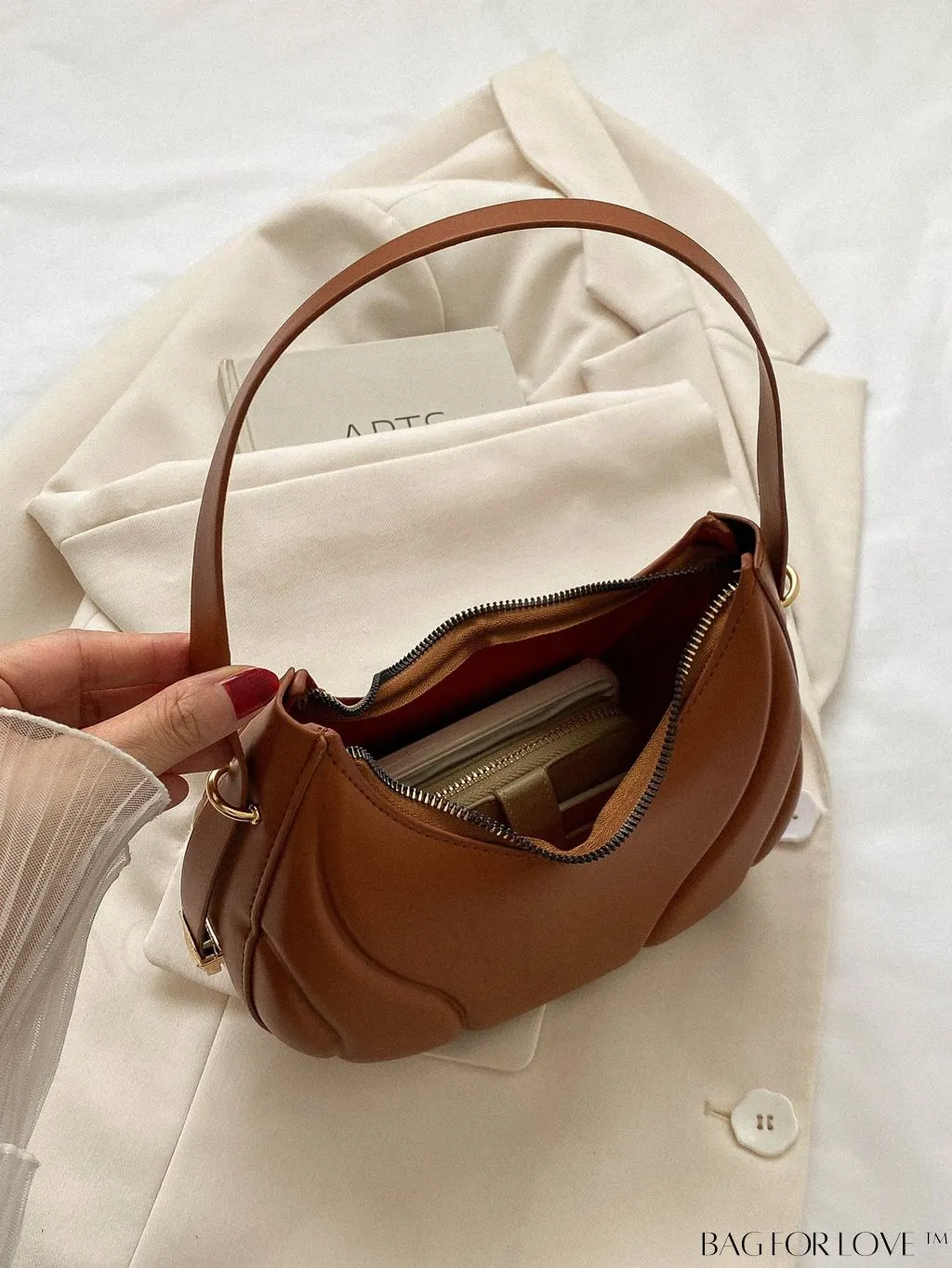 BagForLove - Embossed PU Zipper Shoulder Bag - Sleek and Compact