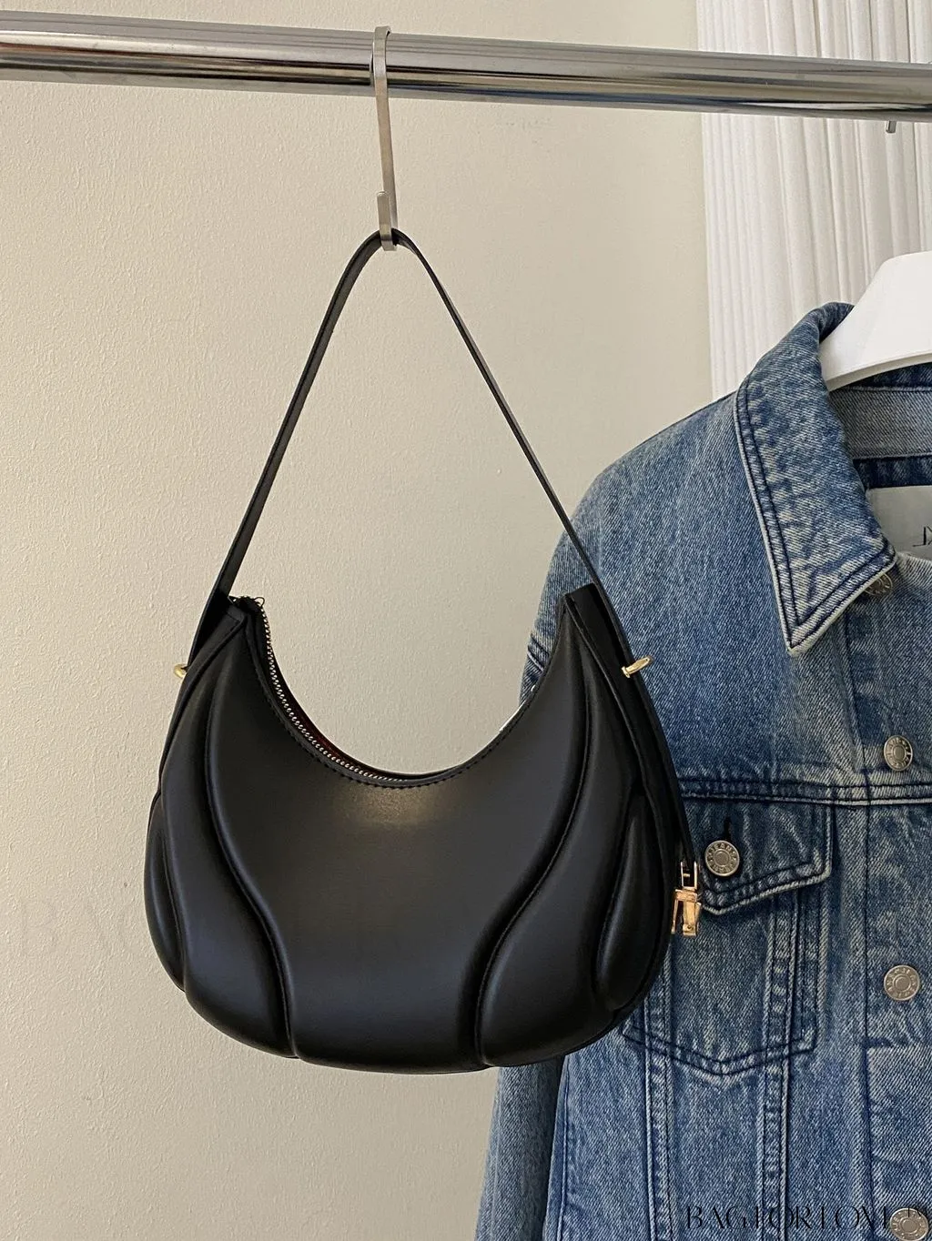BagForLove - Embossed PU Zipper Shoulder Bag - Sleek and Compact