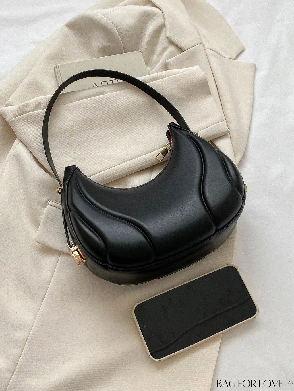 BagForLove - Embossed PU Zipper Shoulder Bag - Sleek and Compact