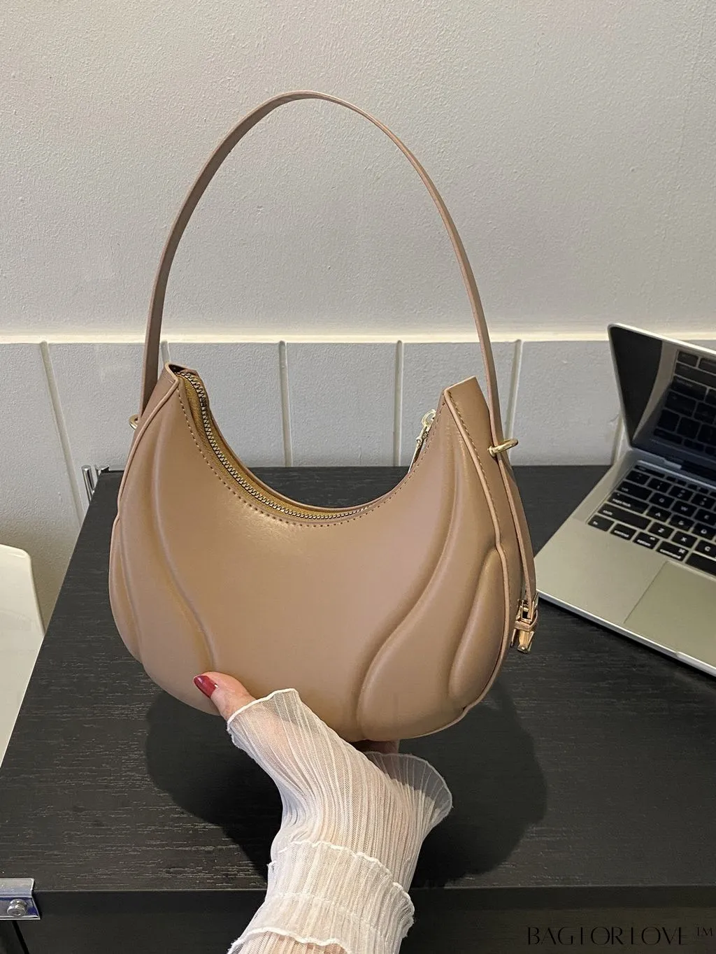 BagForLove - Embossed PU Zipper Shoulder Bag - Sleek and Compact