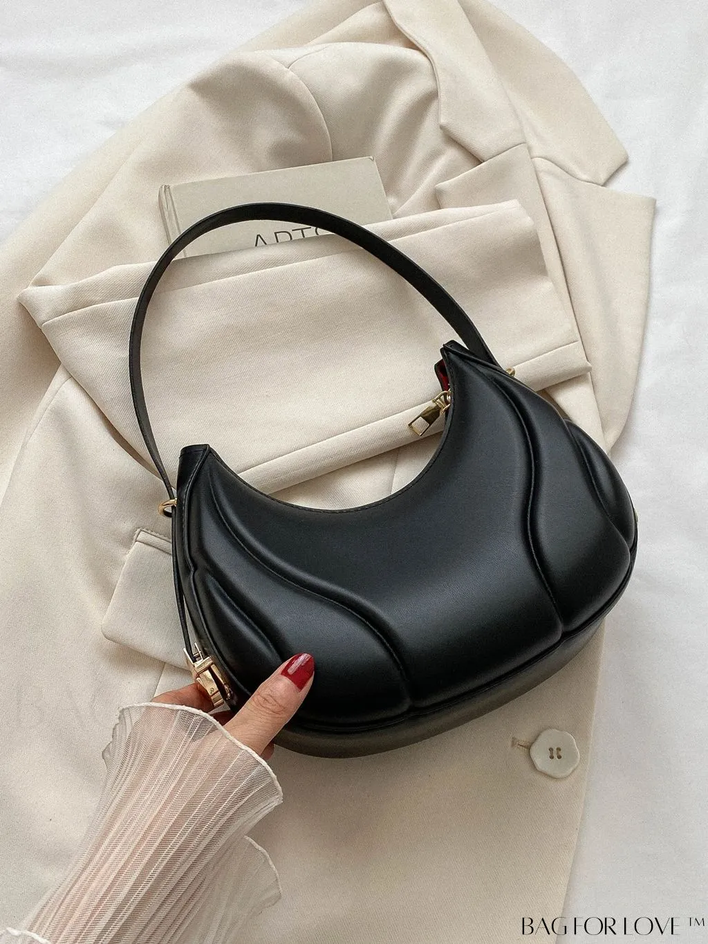BagForLove - Embossed PU Zipper Shoulder Bag - Sleek and Compact