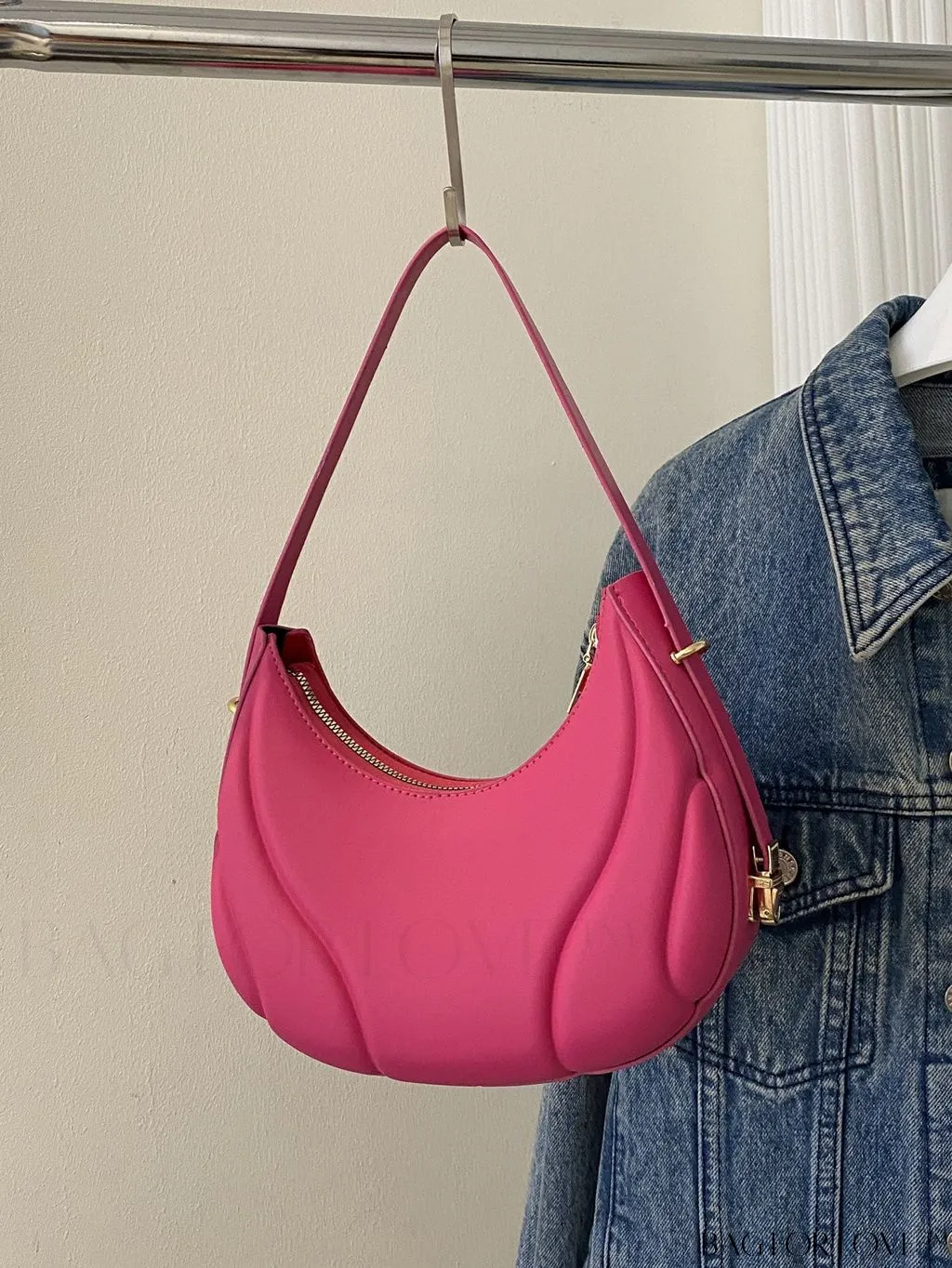 BagForLove - Embossed PU Zipper Shoulder Bag - Sleek and Compact