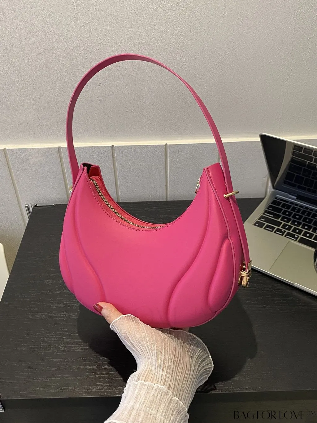 BagForLove - Embossed PU Zipper Shoulder Bag - Sleek and Compact