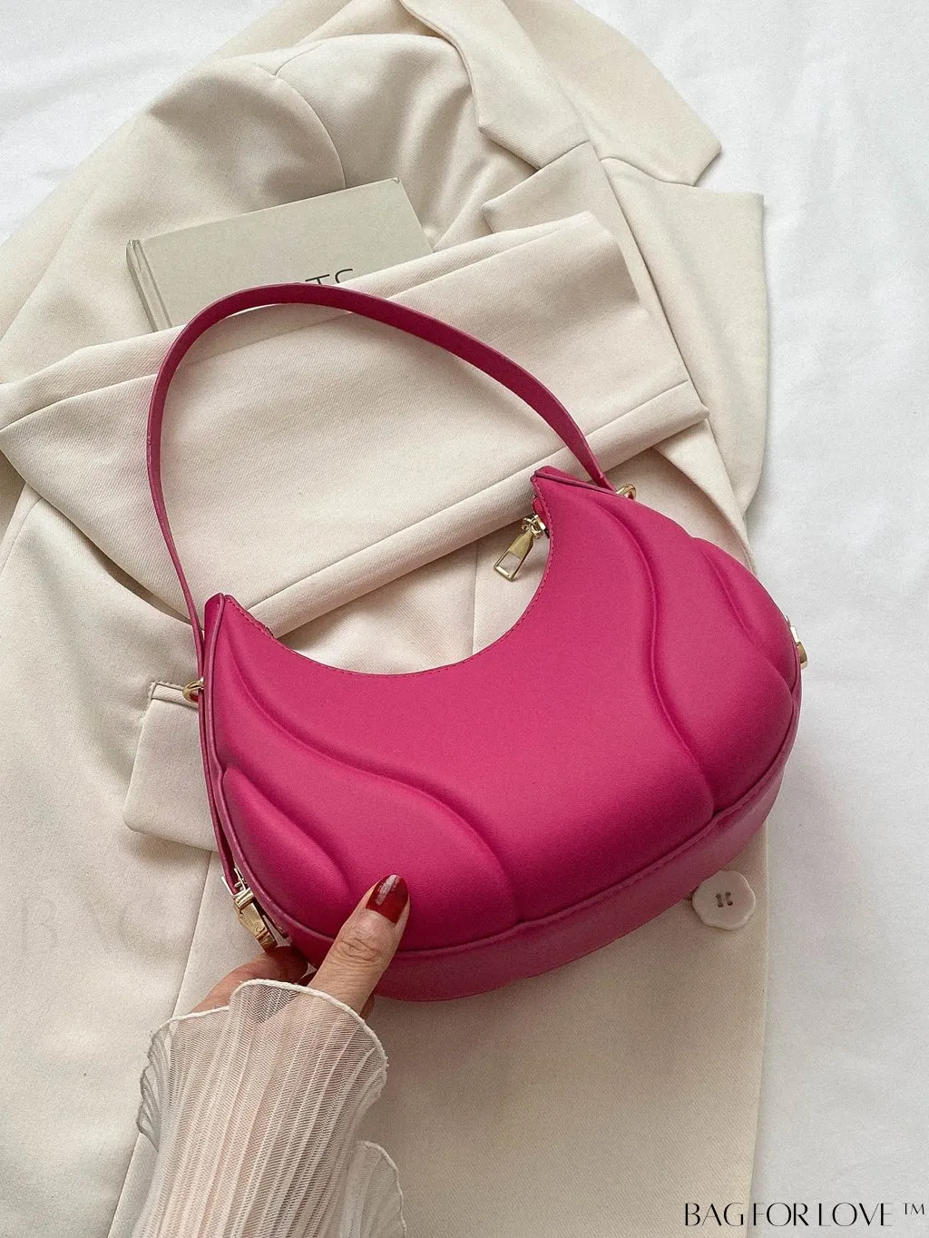 BagForLove - Embossed PU Zipper Shoulder Bag - Sleek and Compact