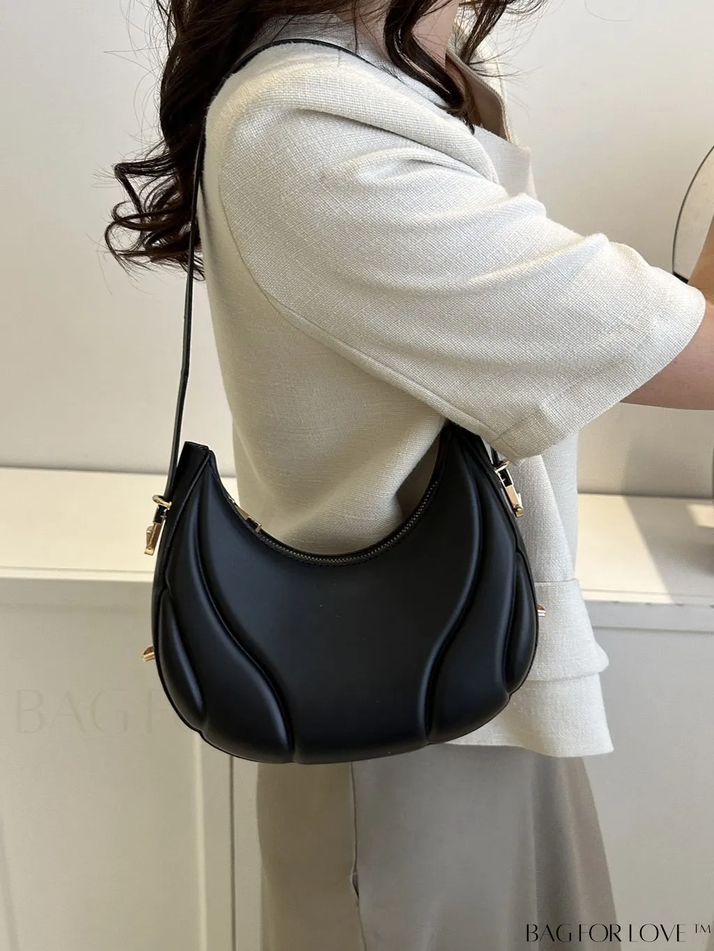 BagForLove - Embossed PU Zipper Shoulder Bag - Sleek and Compact