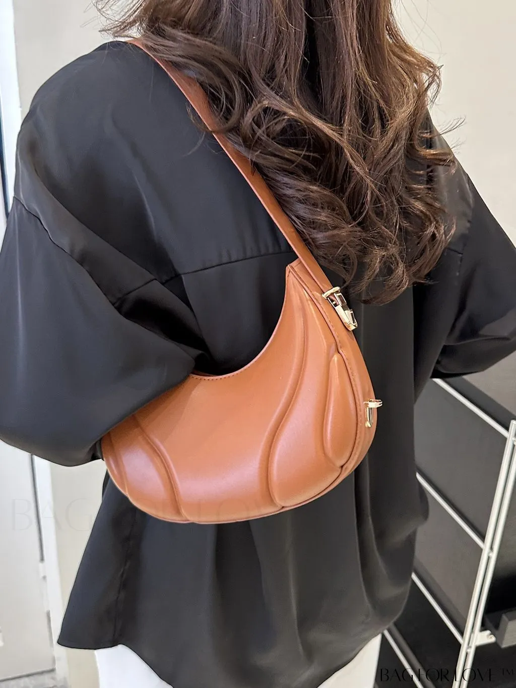BagForLove - Embossed PU Zipper Shoulder Bag - Sleek and Compact