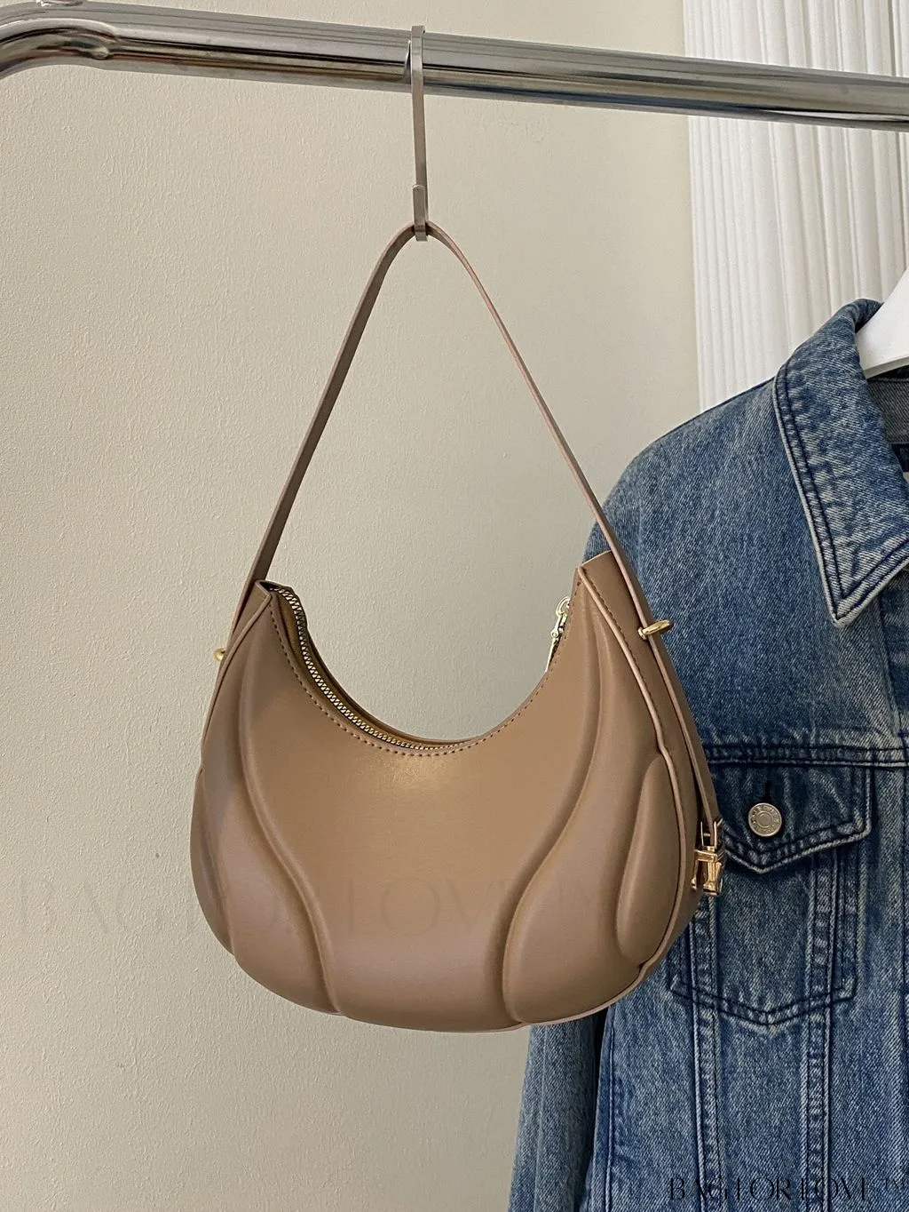 BagForLove - Embossed PU Zipper Shoulder Bag - Sleek and Compact