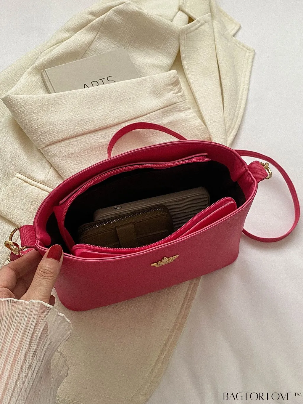 BagForLove - Pink PU Crossbody Bag: Sleek & Elegant