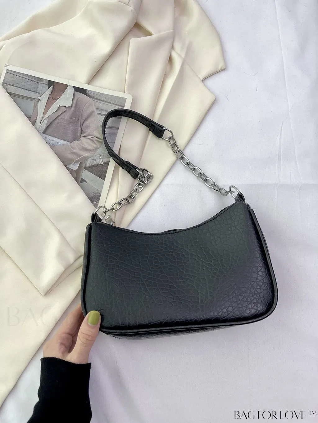 BagForLove - Silver Metal Chain Shoulder Bag in Sleek PU Material