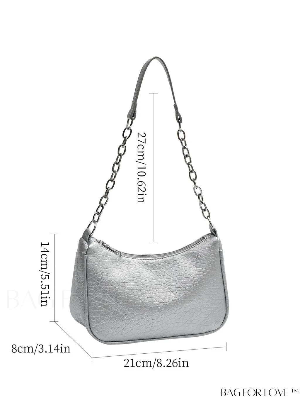 BagForLove - Silver Metal Chain Shoulder Bag in Sleek PU Material