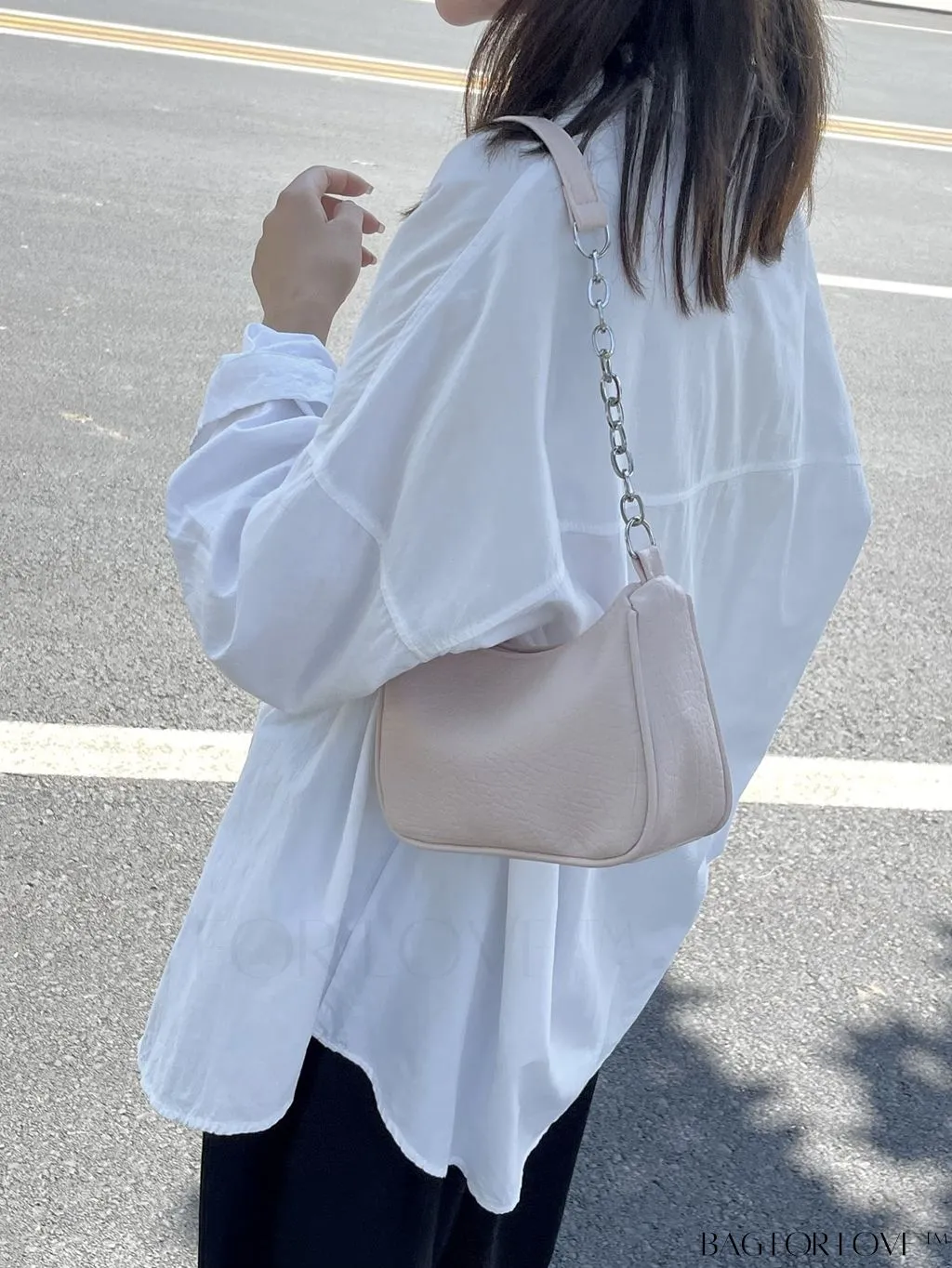 BagForLove - Silver Metal Chain Shoulder Bag in Sleek PU Material