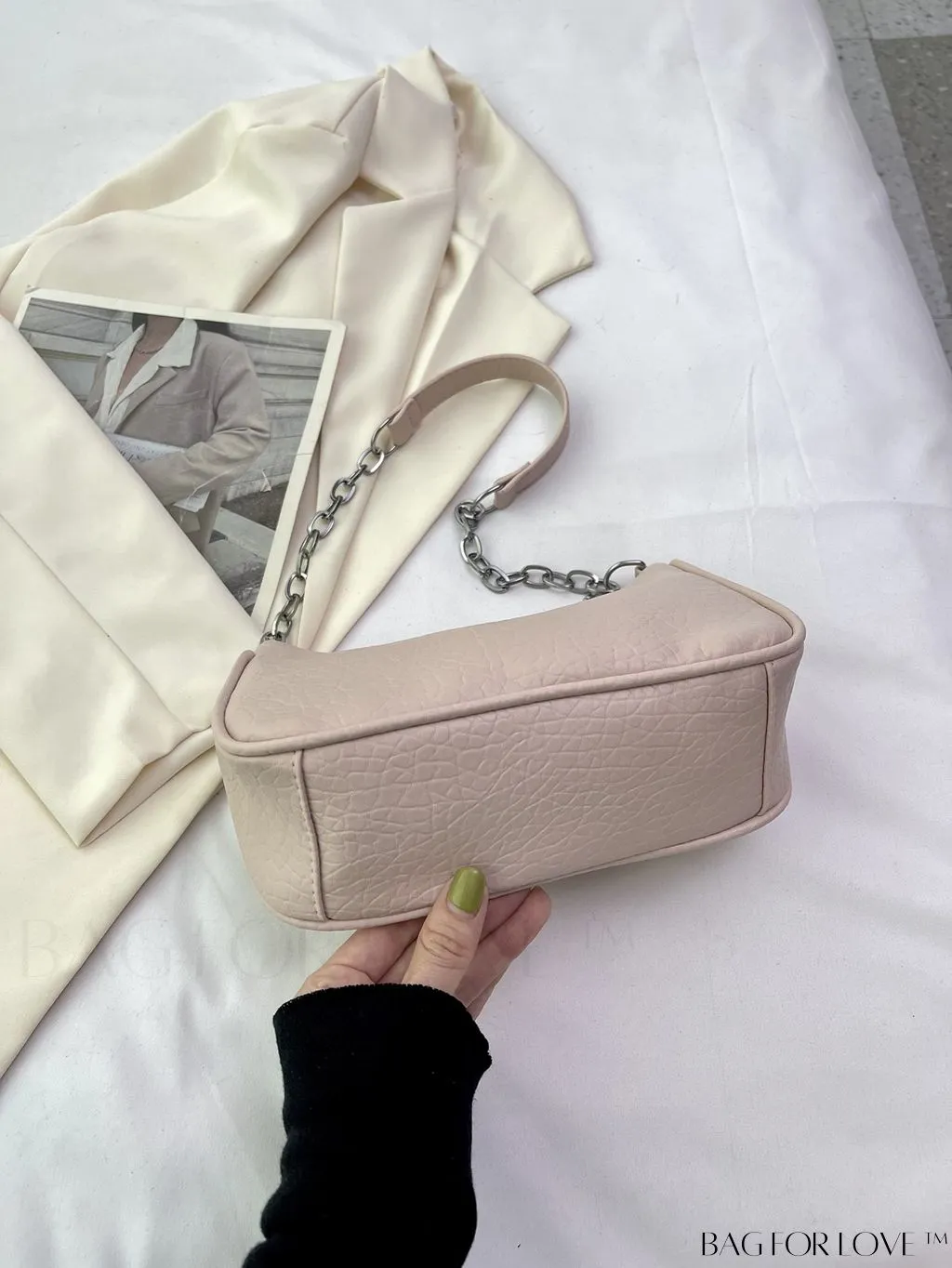 BagForLove - Silver Metal Chain Shoulder Bag in Sleek PU Material