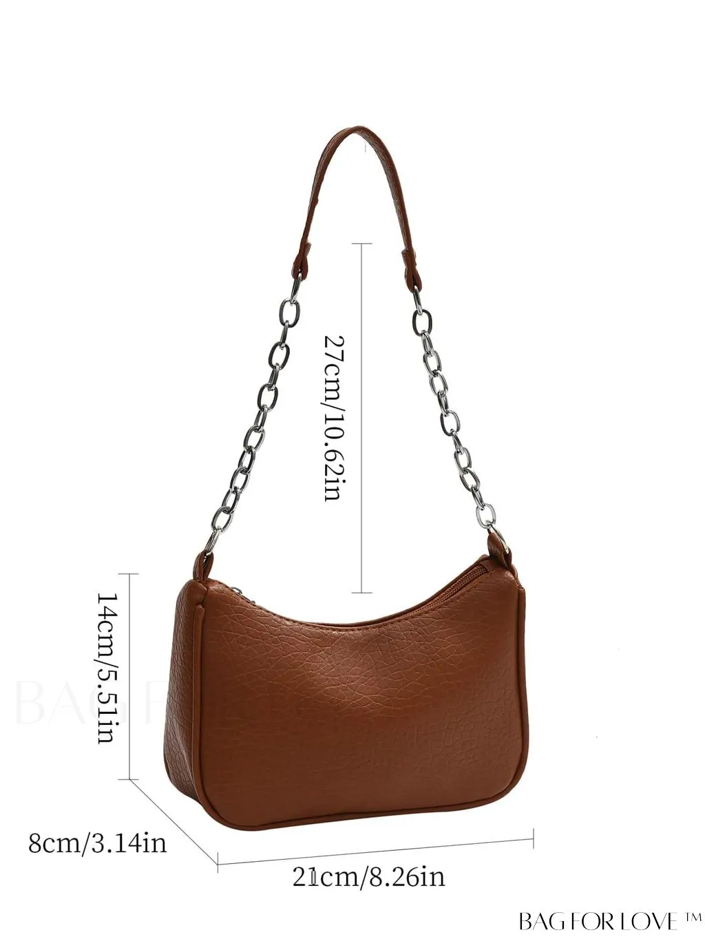 BagForLove - Silver Metal Chain Shoulder Bag in Sleek PU Material