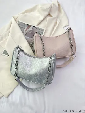 BagForLove - Silver Metal Chain Shoulder Bag in Sleek PU Material