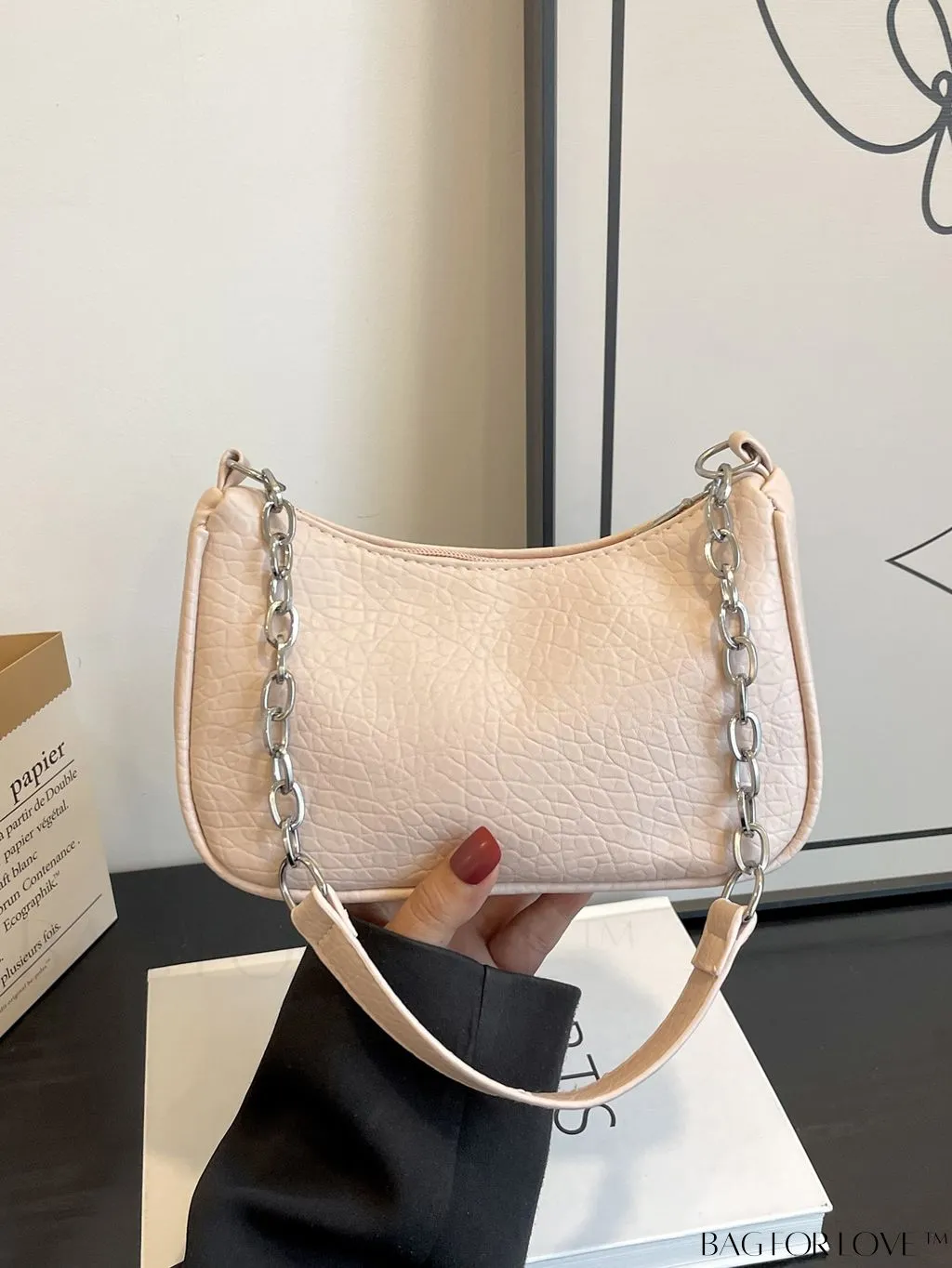 BagForLove - Silver Metal Chain Shoulder Bag in Sleek PU Material