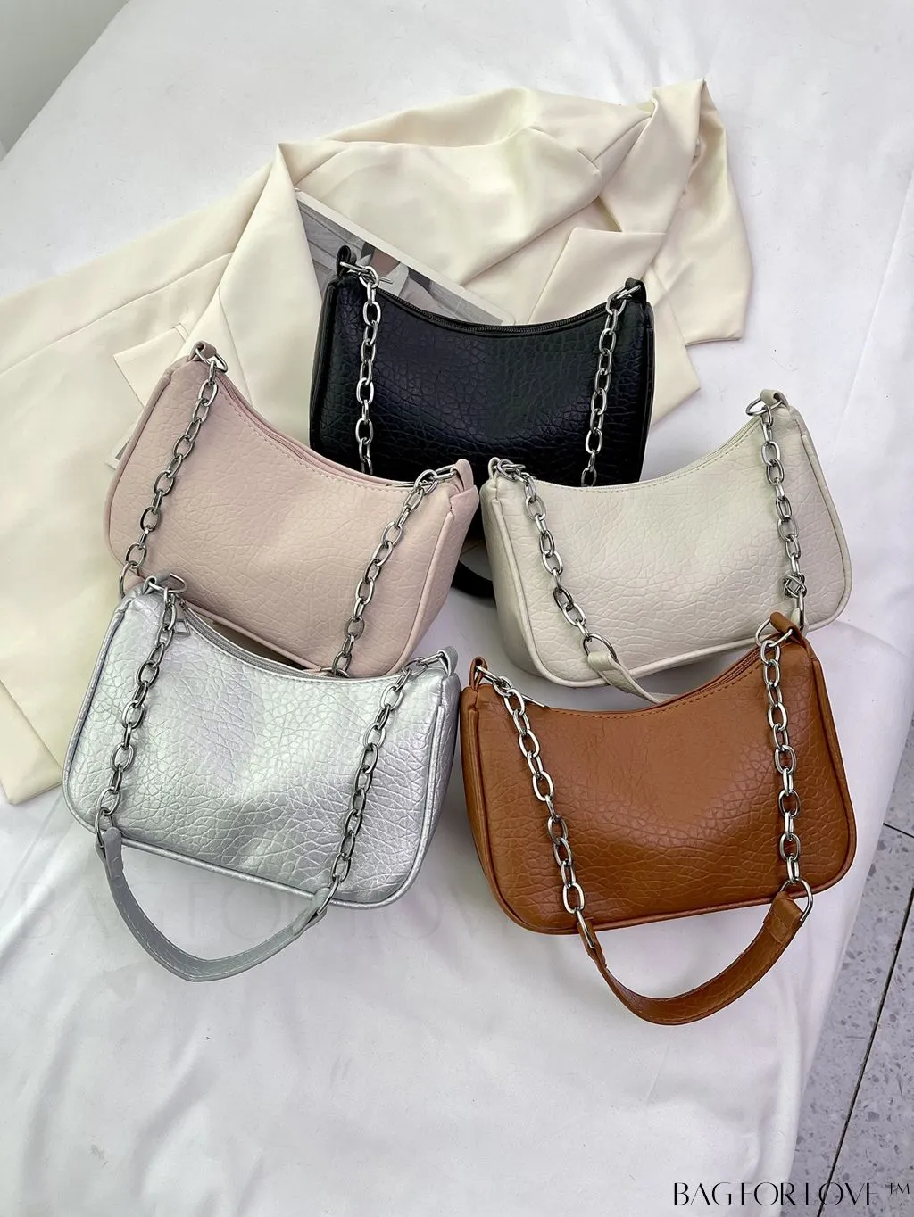 BagForLove - Silver Metal Chain Shoulder Bag in Sleek PU Material