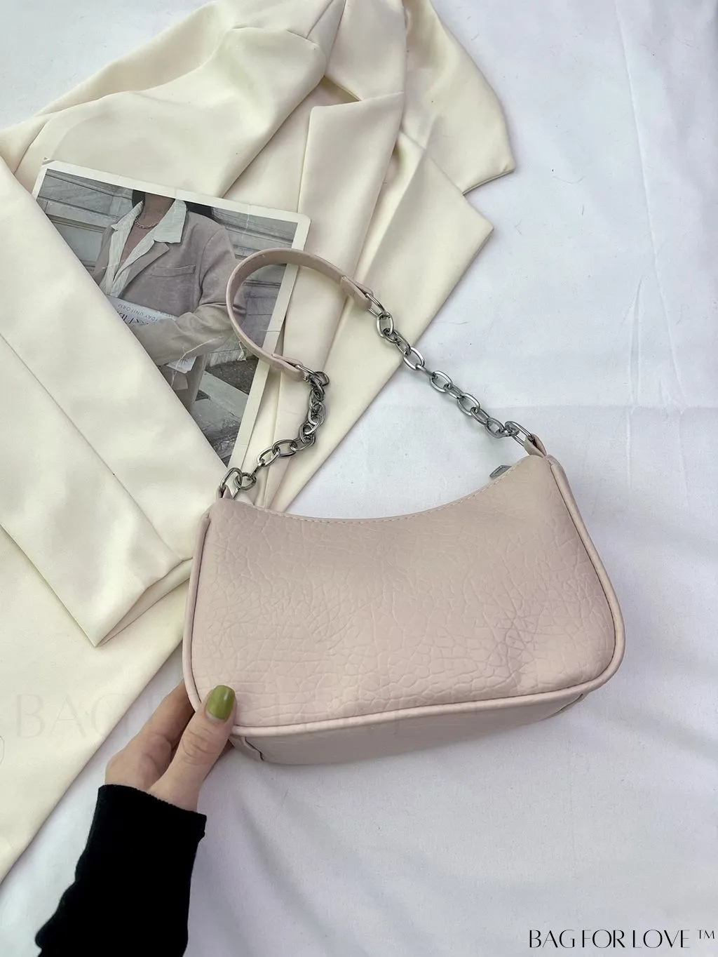 BagForLove - Silver Metal Chain Shoulder Bag in Sleek PU Material