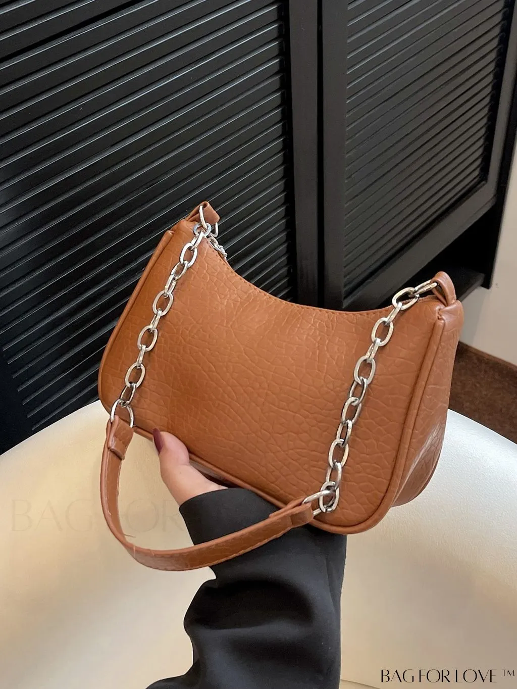 BagForLove - Silver Metal Chain Shoulder Bag in Sleek PU Material