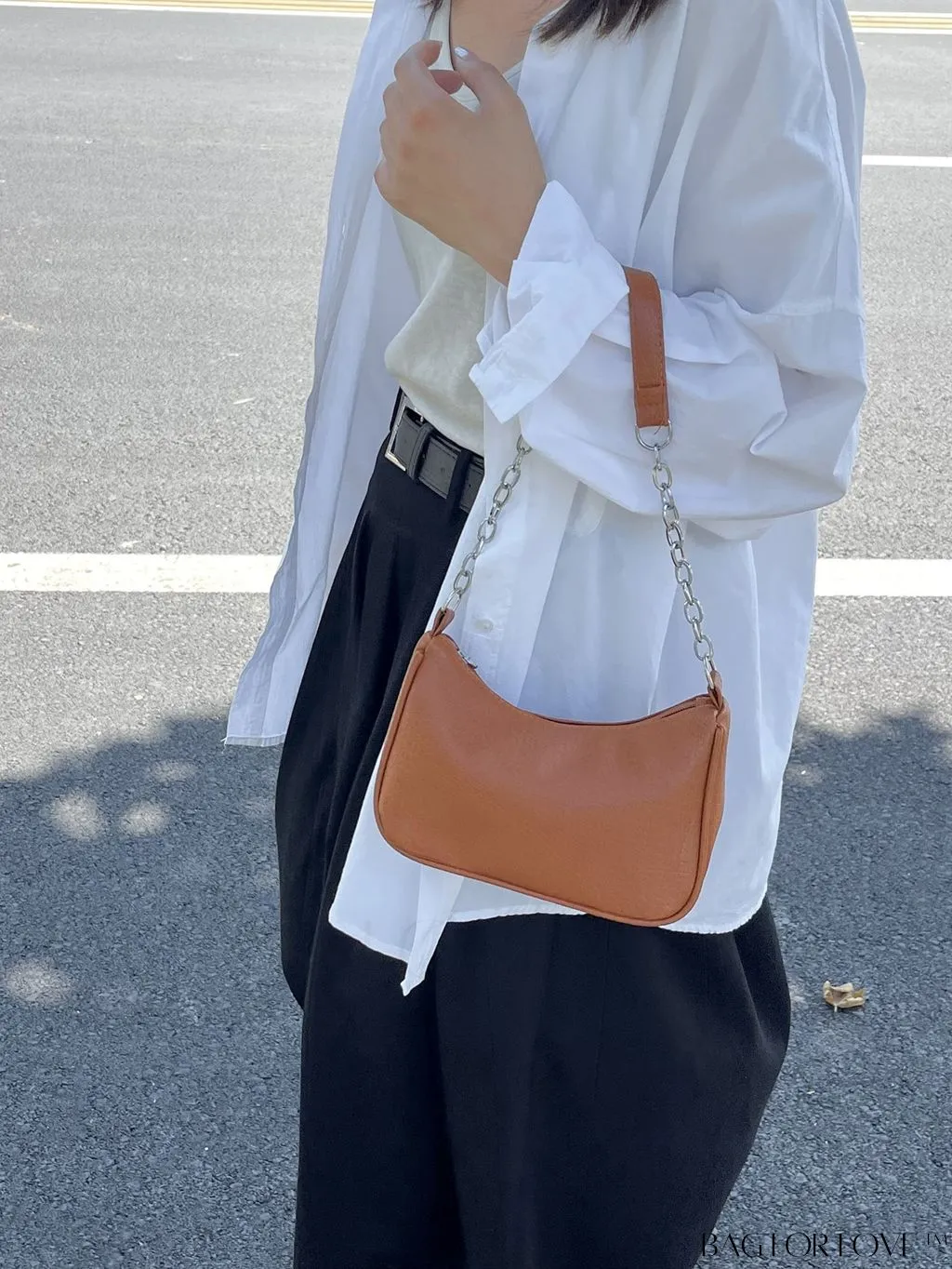 BagForLove - Silver Metal Chain Shoulder Bag in Sleek PU Material