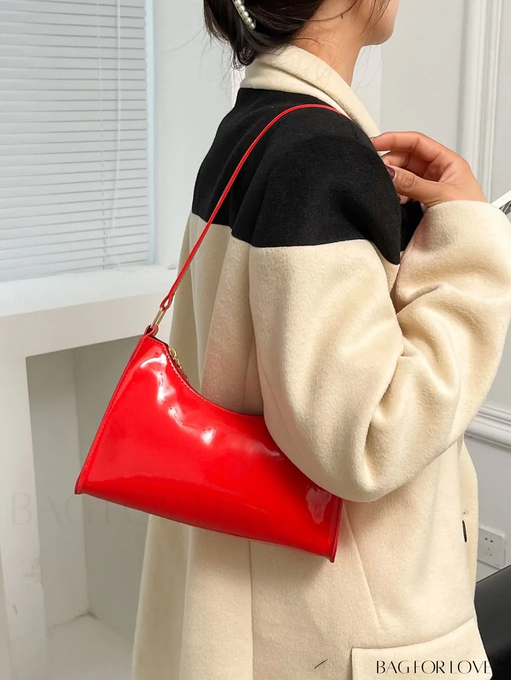 BagForLove - Sleek Patent Leather Baguette Handbag