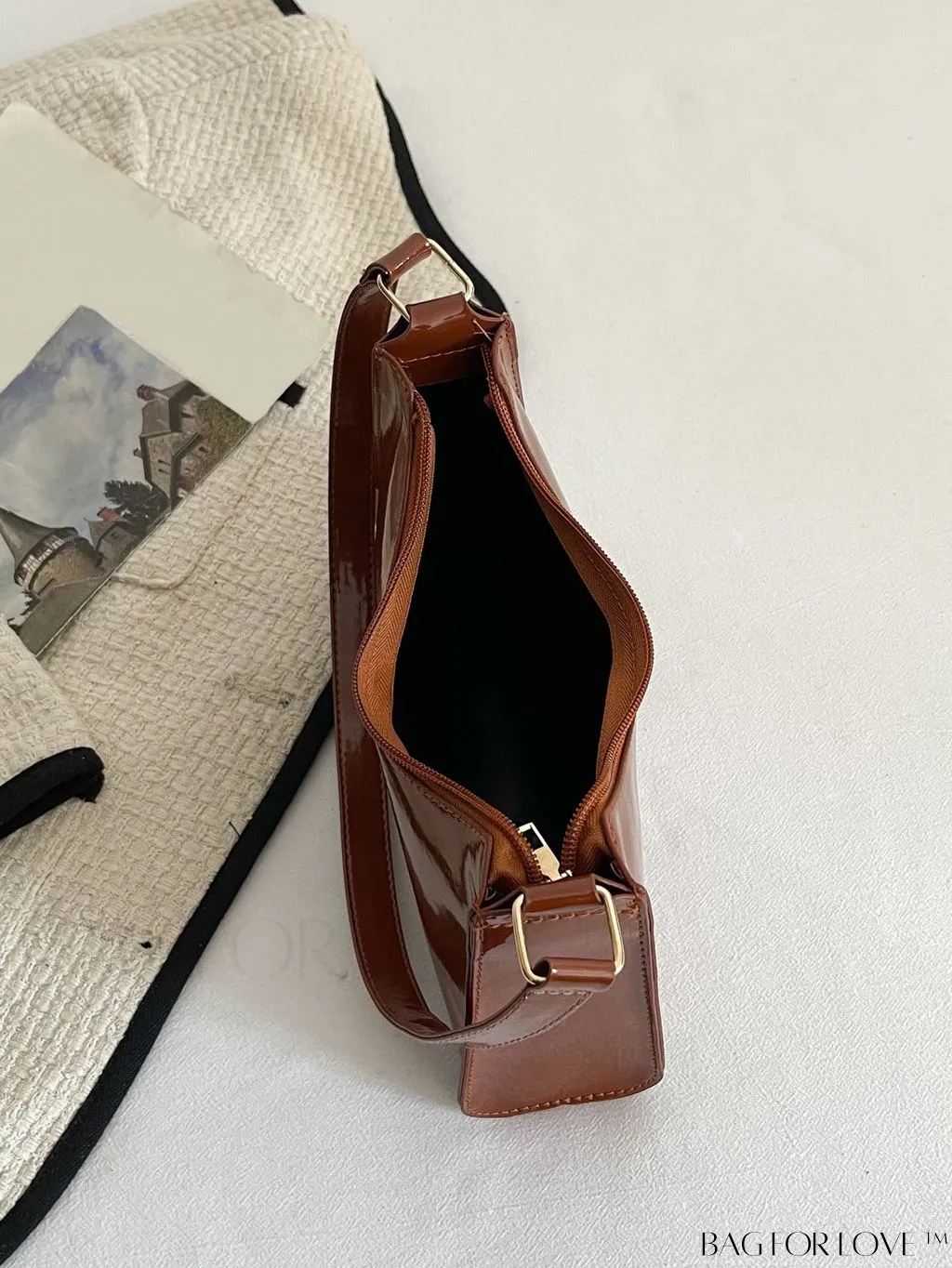 BagForLove - Sleek Patent Leather Baguette Handbag