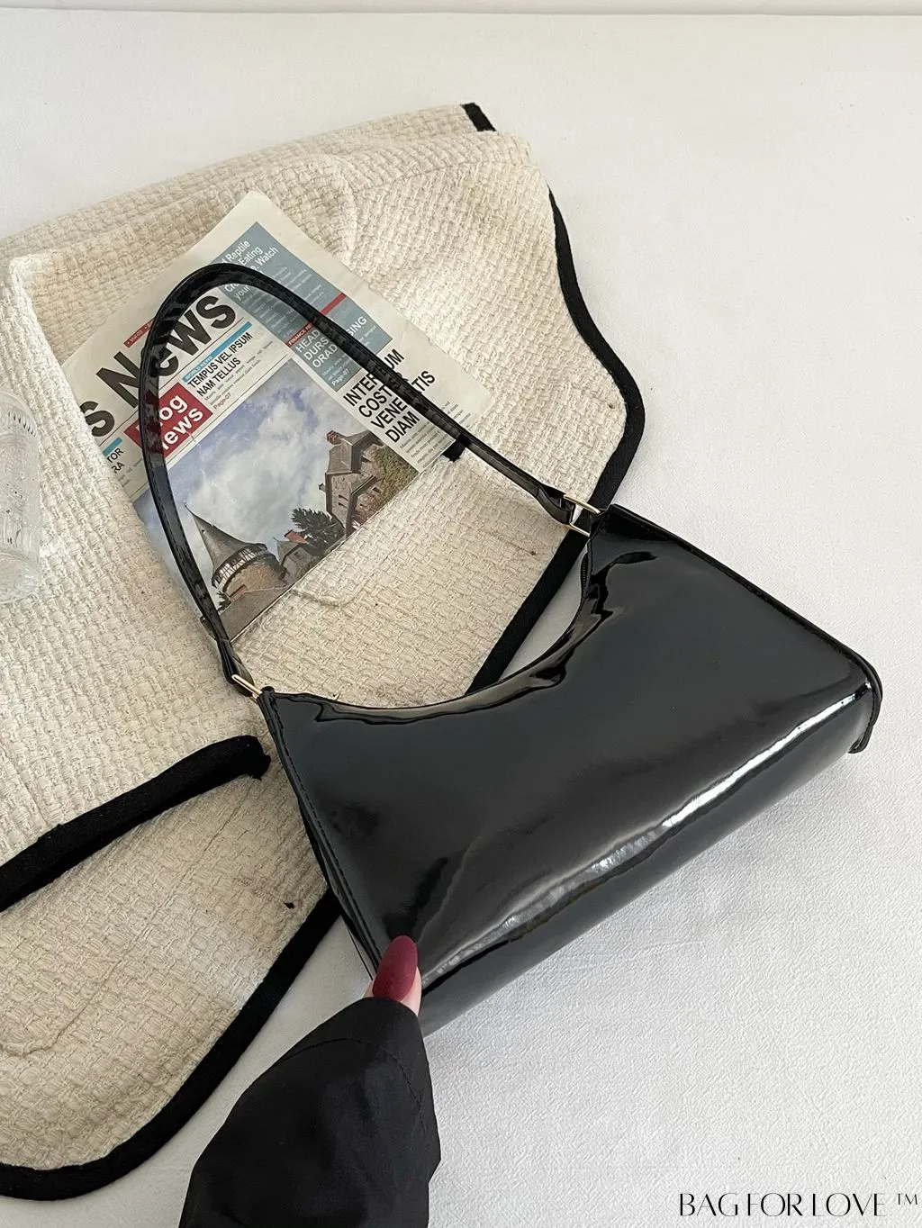 BagForLove - Sleek Patent Leather Baguette Handbag
