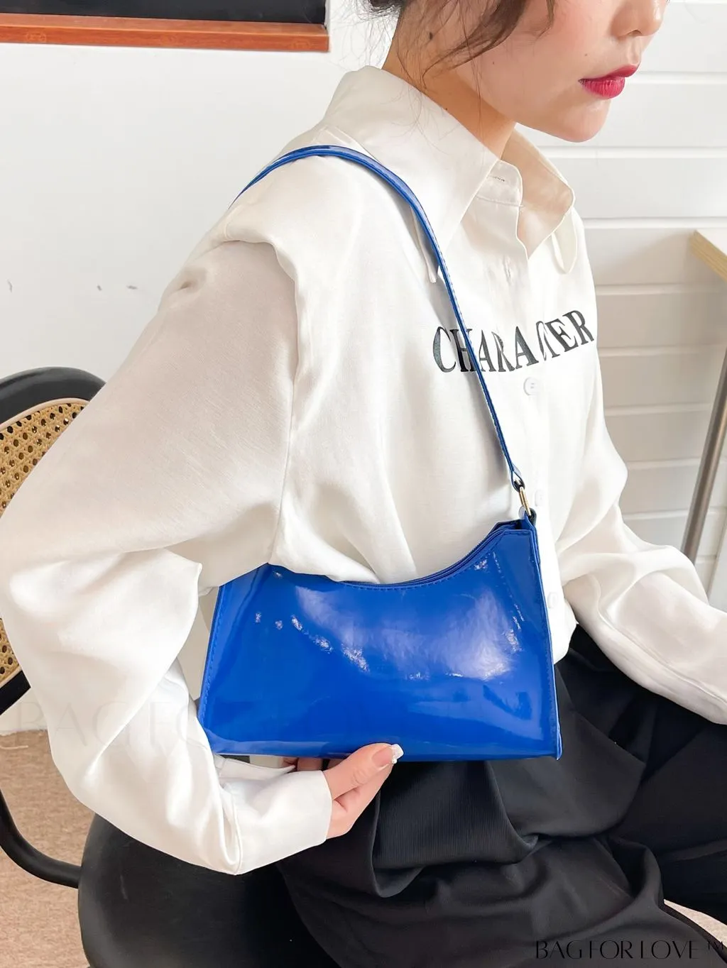 BagForLove - Sleek Patent Leather Baguette Handbag